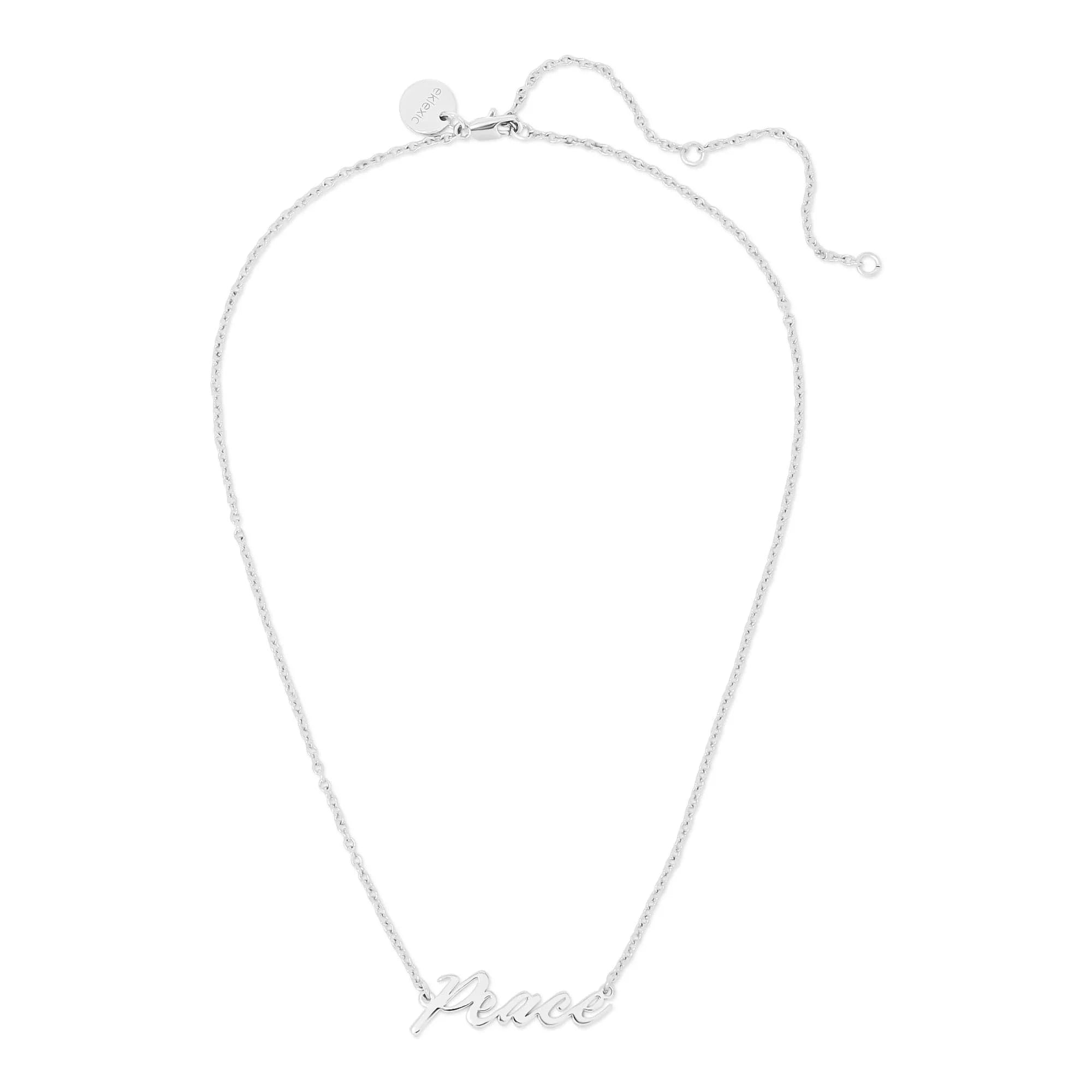 Silver Peace Necklace with script design for a stylish and peaceful vibe
