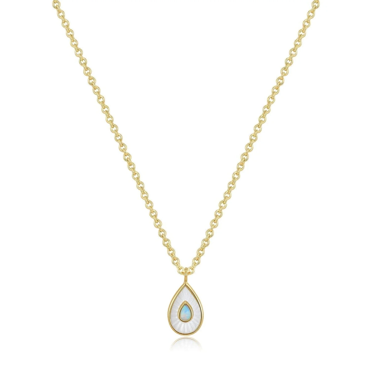 Gold chain necklace with a beautiful teardrop-shaped opal pendant from Pear Shaped Mop Pendant With Opal Necklace