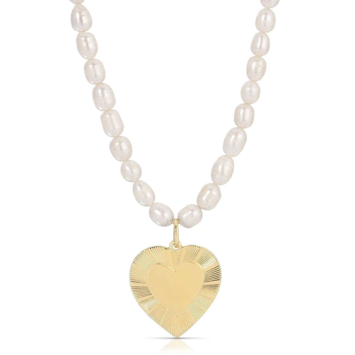 Pearl Necklace with Gold Heart Pendant from Pearl & Hildegard Pendant Necklace