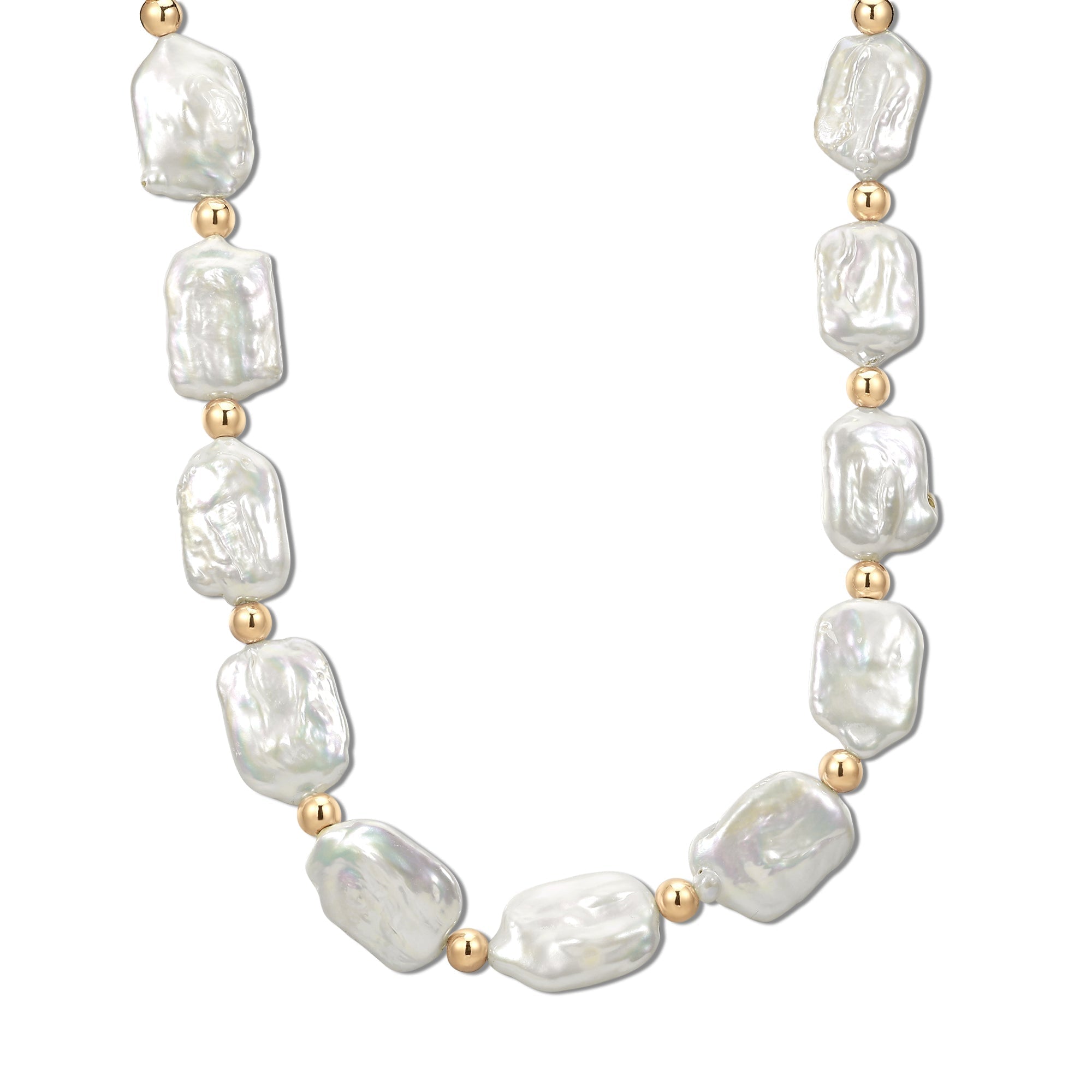 Penn Pearl & Bead Choker Necklace featuring freshwater baroque square pearls and gold beads