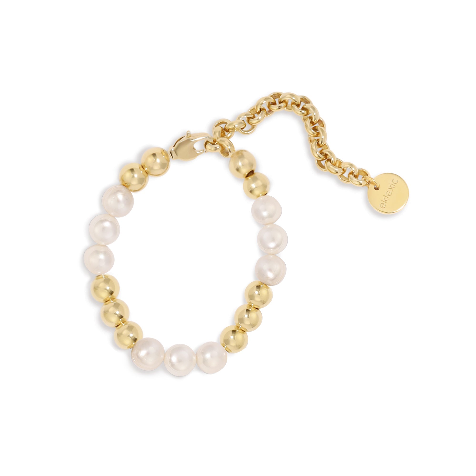 Gold and pearl beaded bracelet featuring 14k gold accents from the Petra Pearl And Bead Bracelet