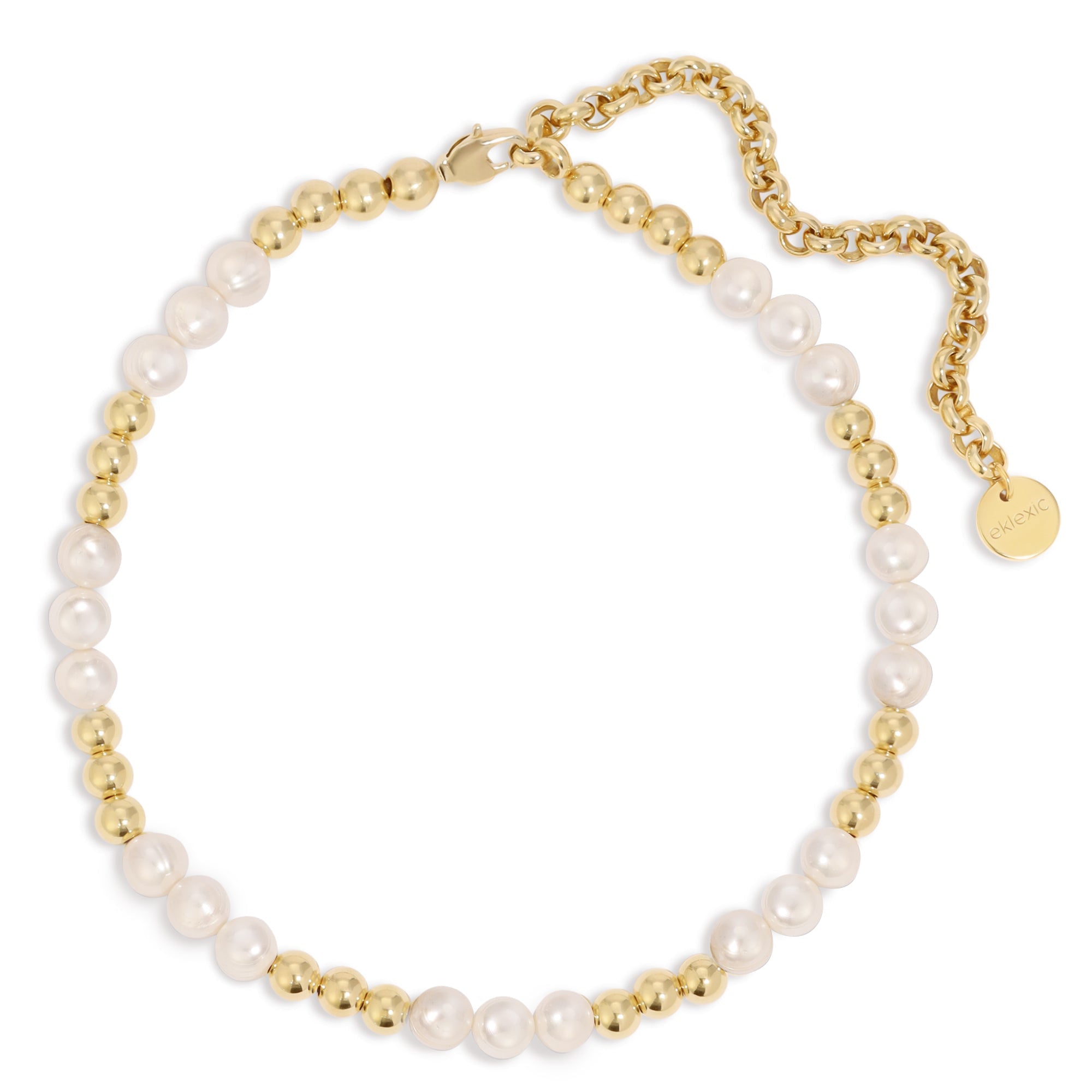 Elegant Petra Pearl & Bead Necklace featuring gold and pearl beaded design