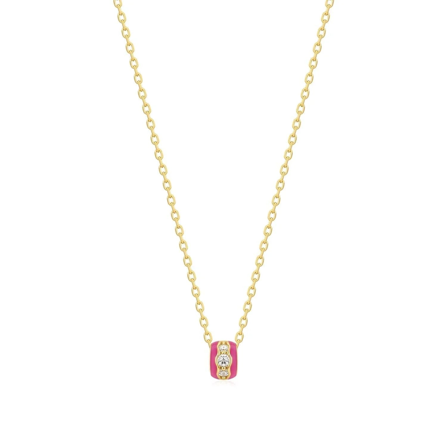 14k gold vermeil necklace with pink enamel and diamond pendant, vermeil necklace length