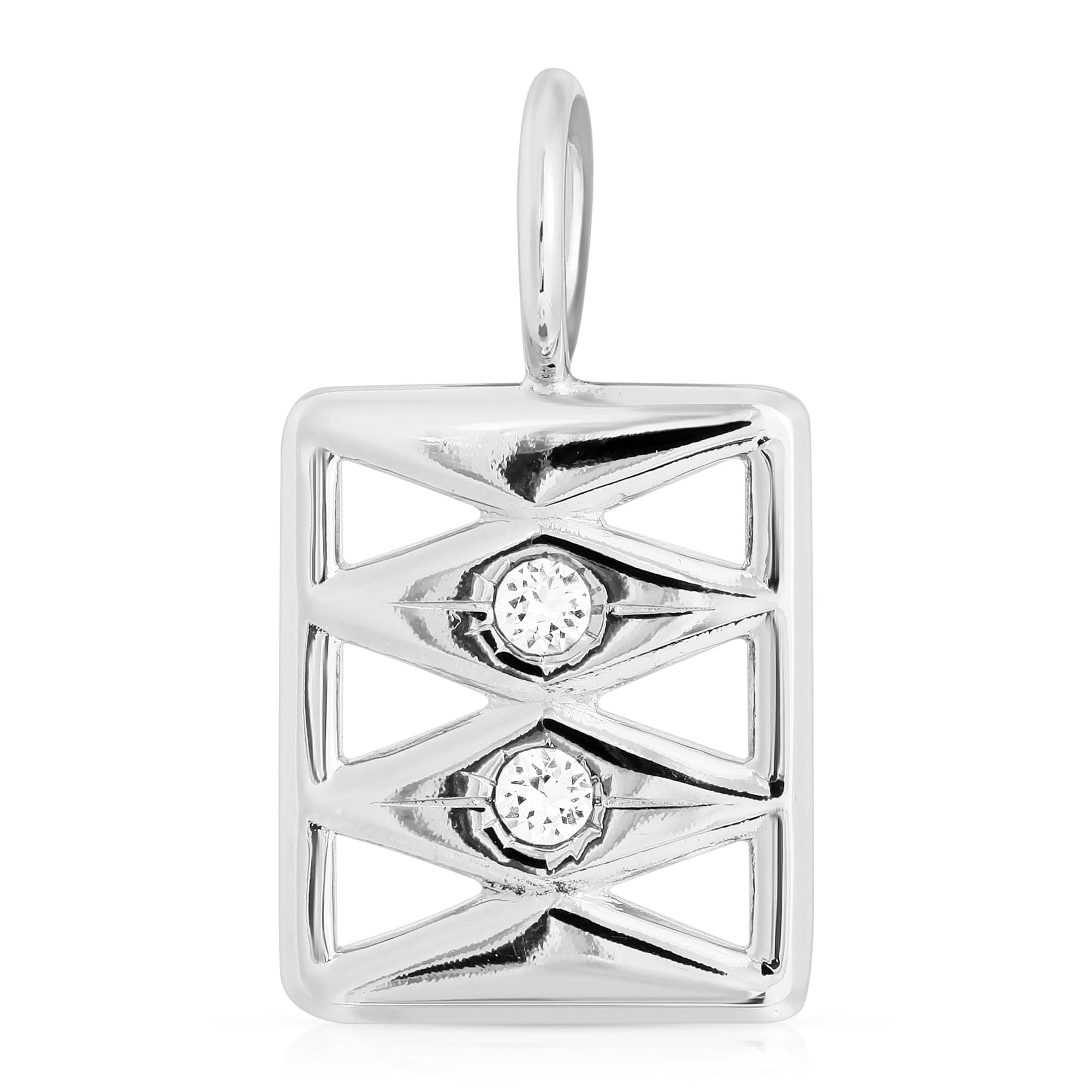 Wide handcrafted Silver Raea Charm pendant with two gemstones and triangle shape cutouts