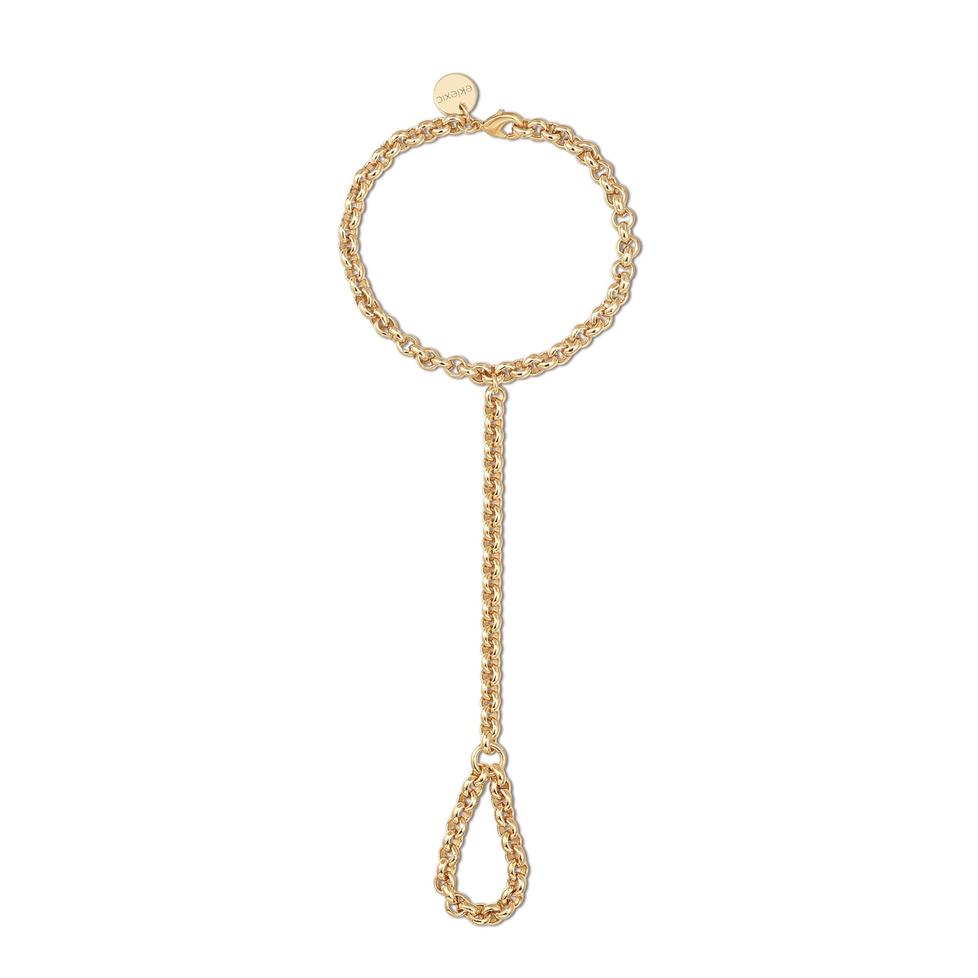 Gold-toned brass jewelry Raya Hand Chain featuring an elegant chain bracelet design