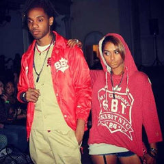 Red hooded sweatshirt from Sabit NYC Spring Collection at New York Fashion Week.