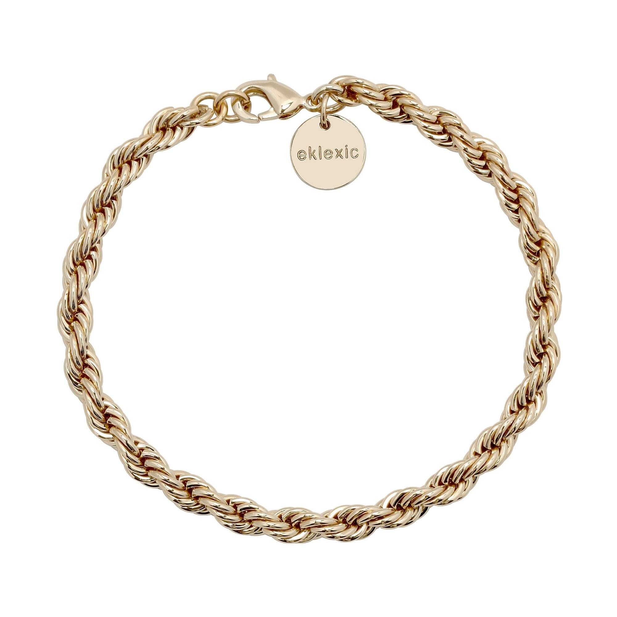 Gold rope chain bracelet featuring a secure lobster clasp on the Rosa Anklet