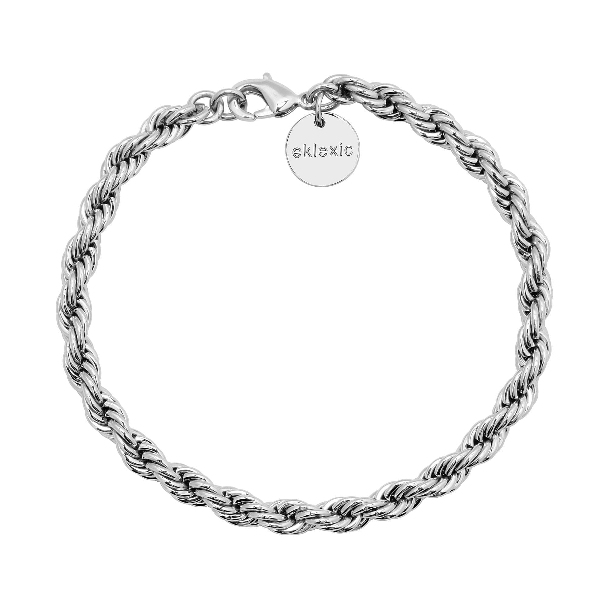 Silver-toned twisted rope chain bracelet with lobster clasp, perfect for Rosa Anklet style