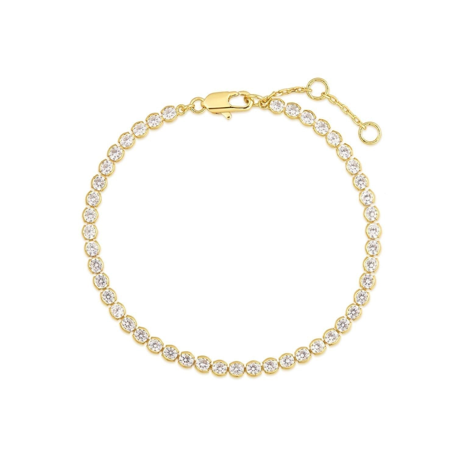 Gold Round CZ Tennis Bracelet with clear stones and extender for a perfect fit