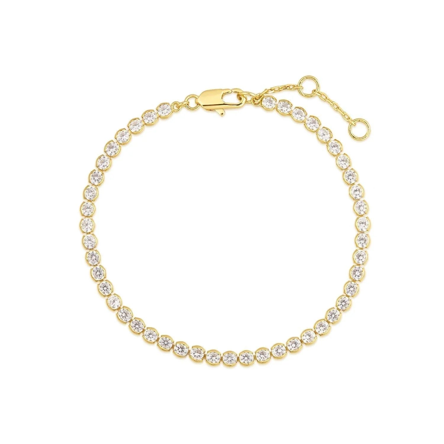 Gold Round CZ Tennis Bracelet with extender round CZs and clear stones for elegant wear