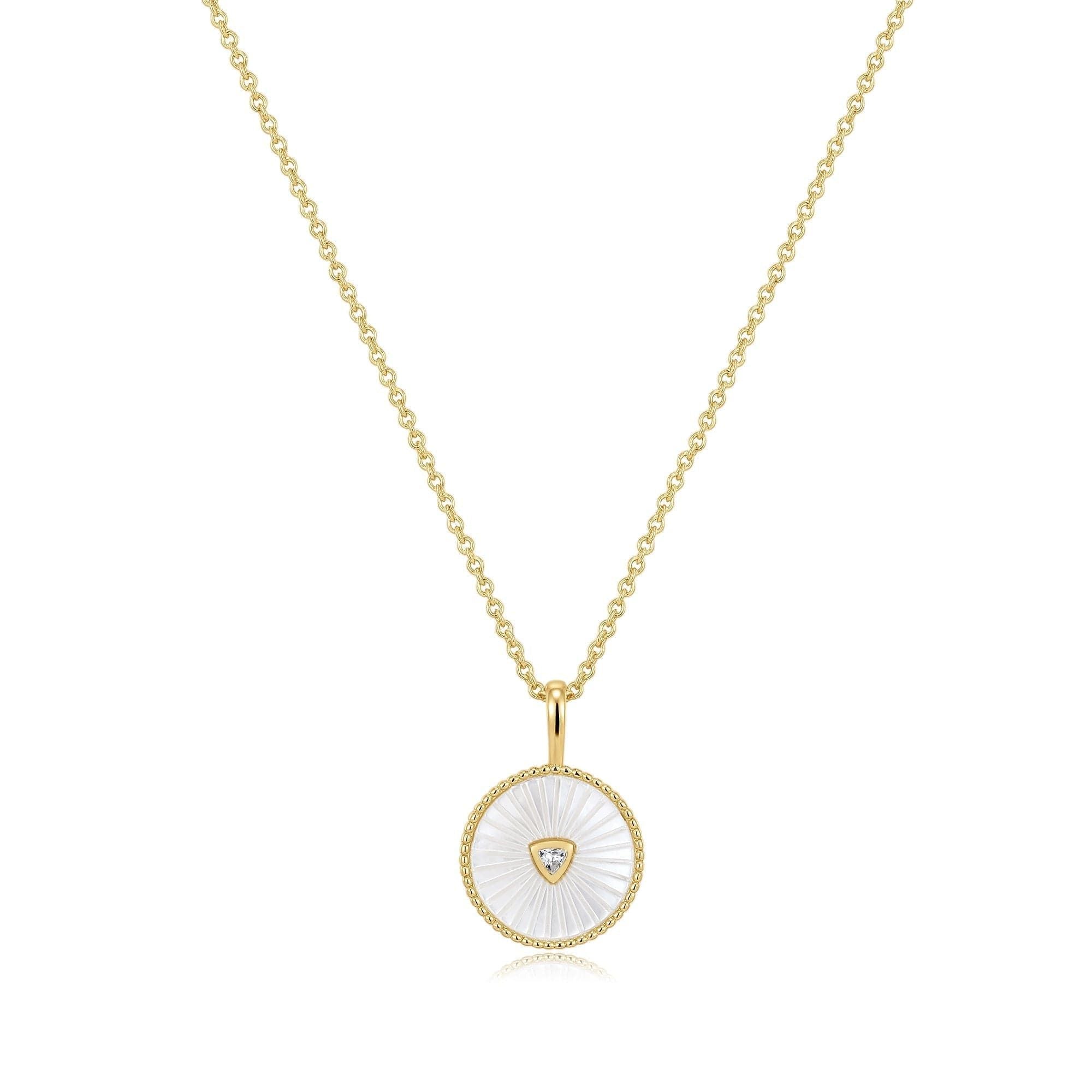 Gold Vermeil Necklace featuring Round Mother-of-Pearl Pendant and CZ Center Stone