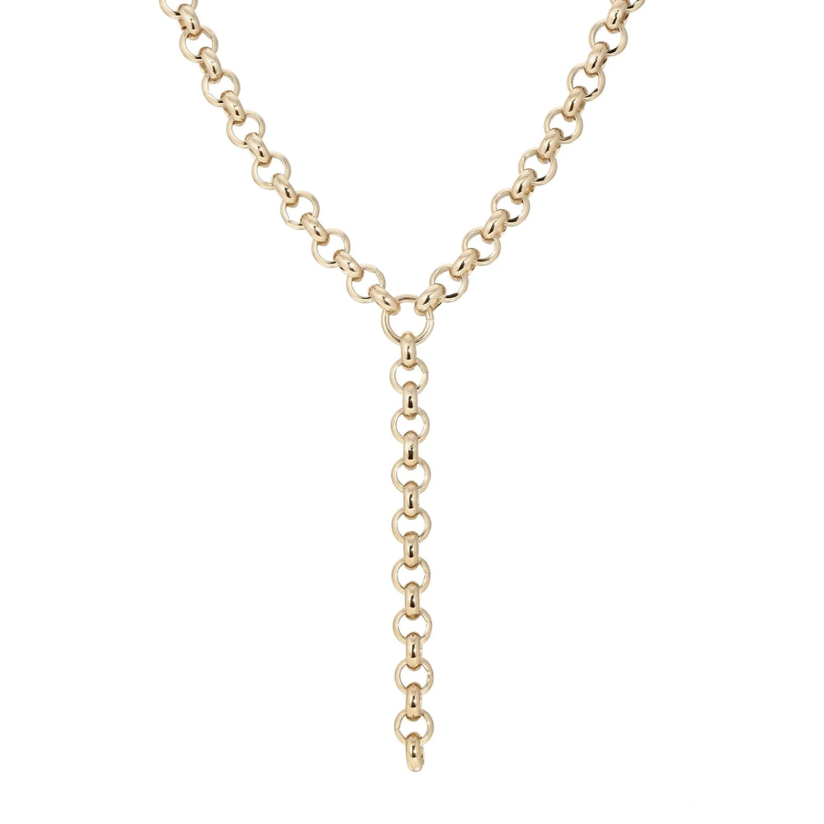 Gold-toned Royal Rolo Chain Lariat with stylish Y-shaped drop necklace