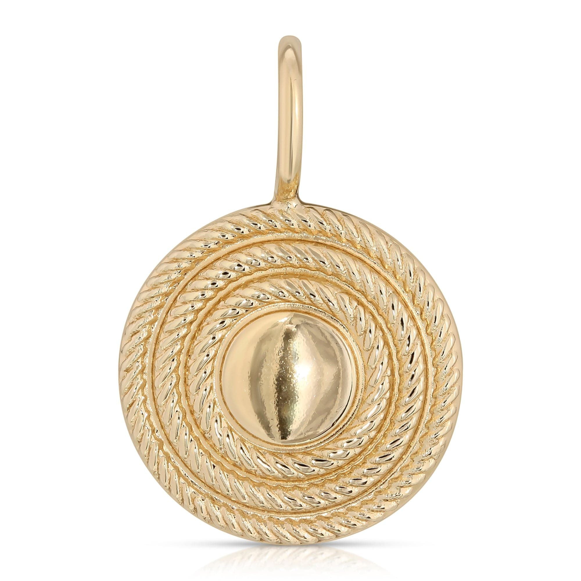 Gold Ruba Pendant featuring a rope textured design in recycled brass plated finish