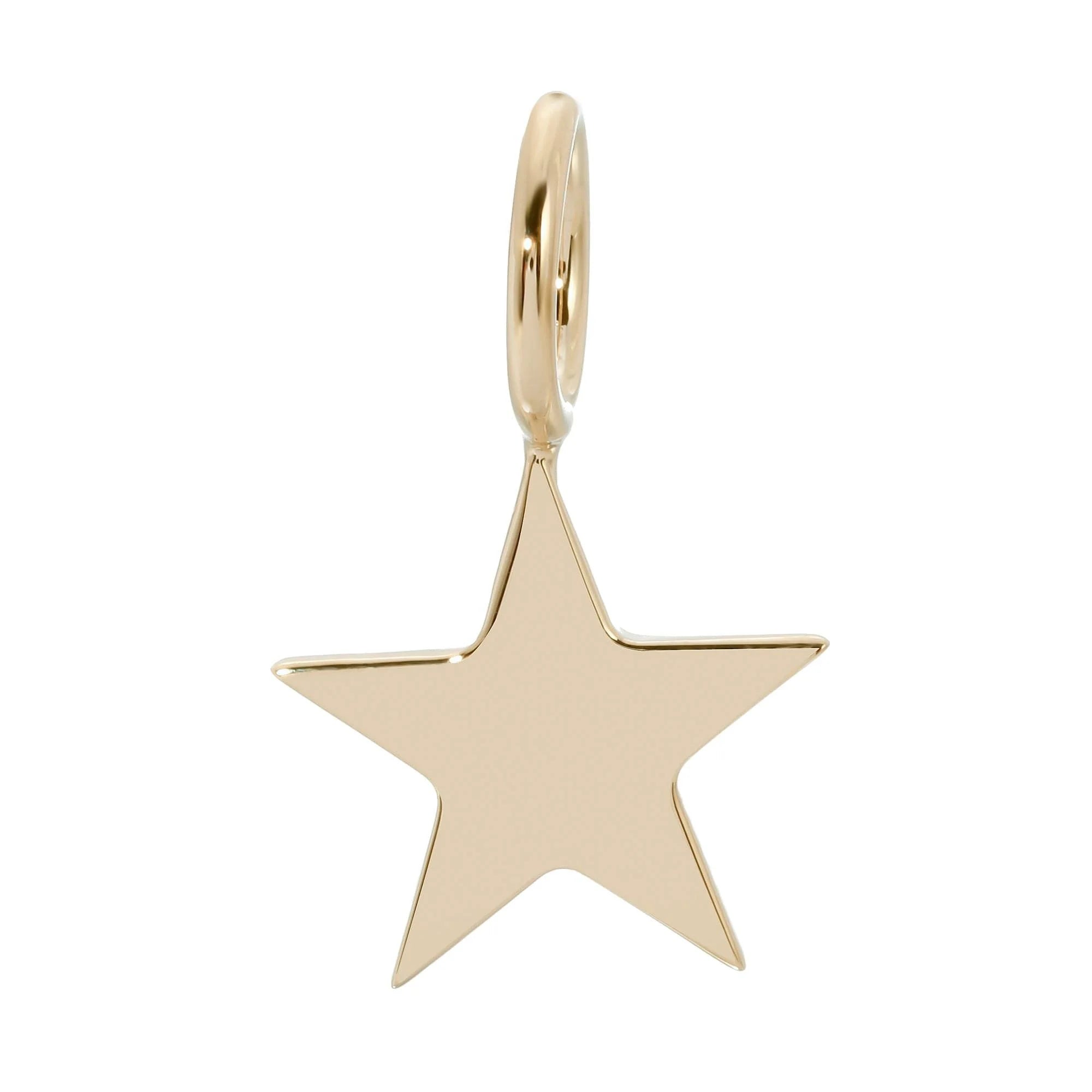 Gold star pendant from Samara Charm showcasing a statement pair in recycled brass measurements