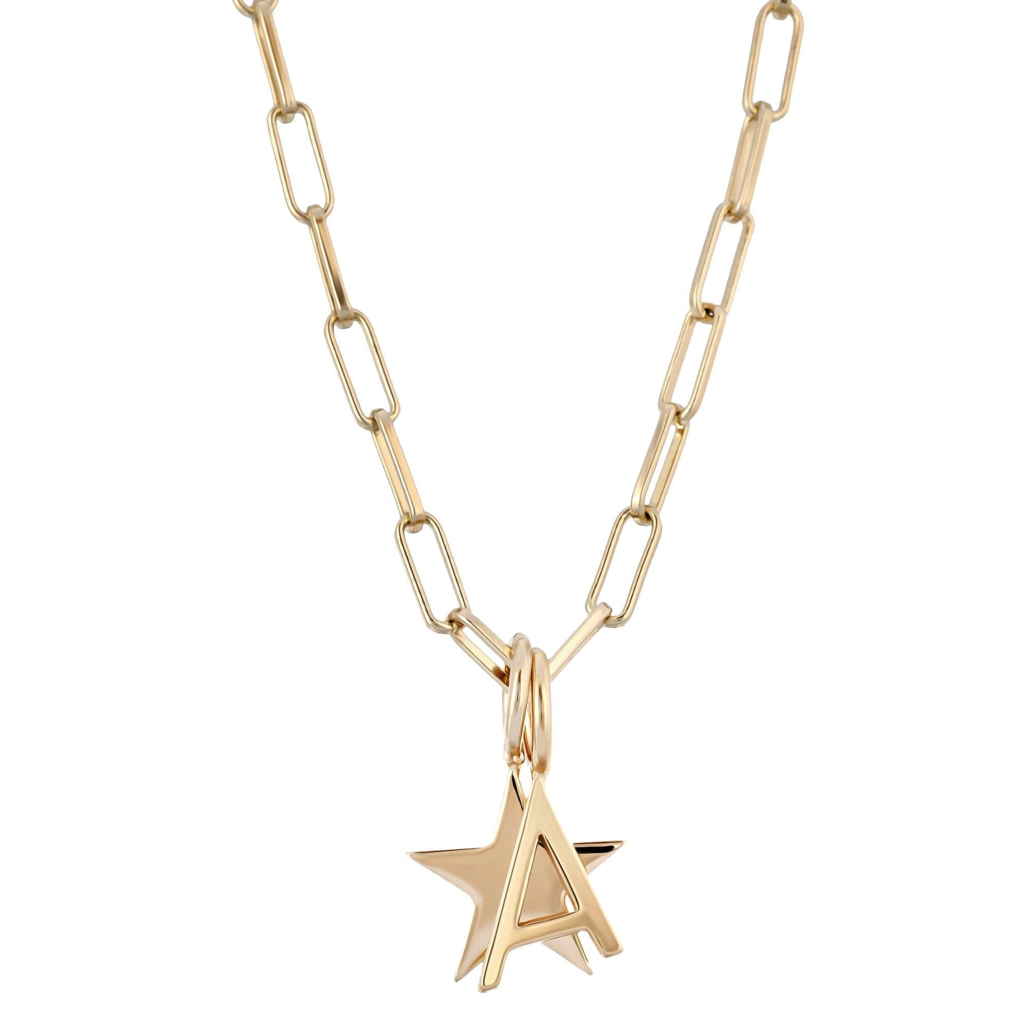 Gold chain necklace with star-shaped A pendant from the Samara Charm Necklace collection