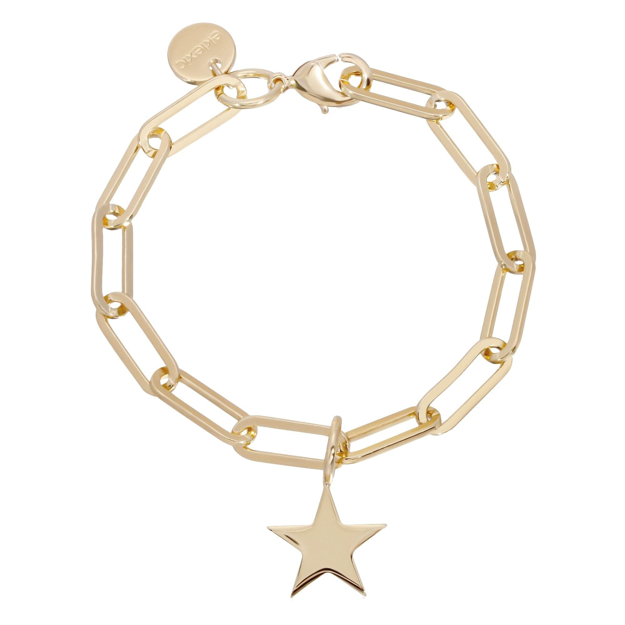 Gold-toned large elongated link chain bracelet featuring a Samara charm star