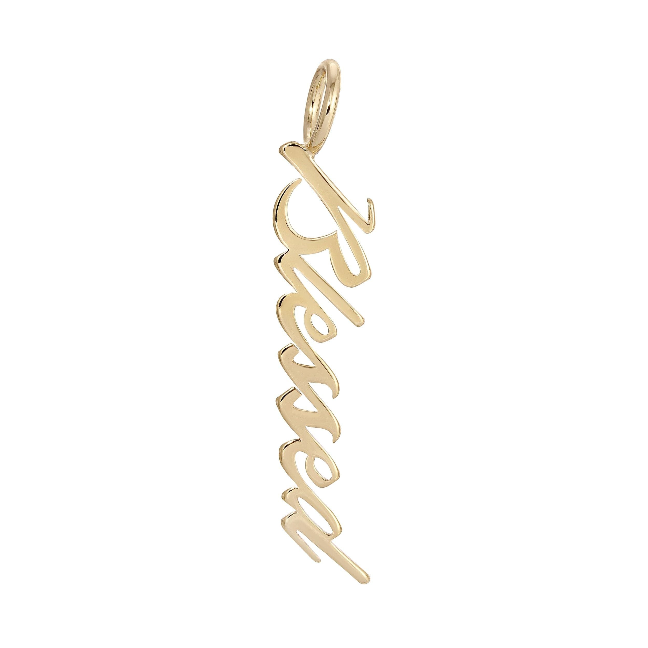 Gold Blessed pendant from the Script Pendant collection, perfect for word pendants personalize