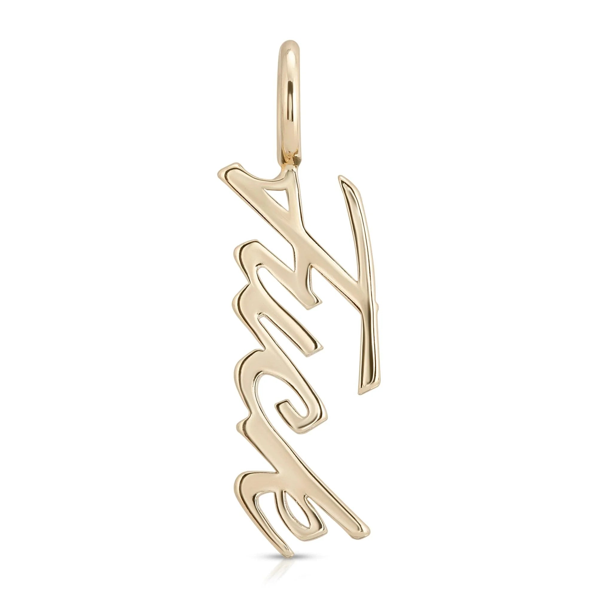 Gold Honey Pendant featuring a script fuck pendant design in recycled brass plated material