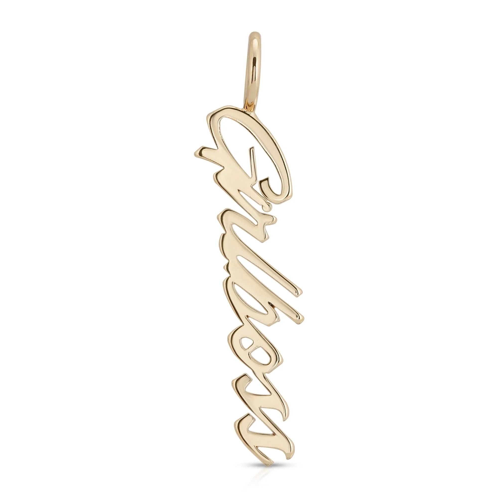 Gold Girlboss Pendant displayed in Script Pendant Girlboss jewelry showcasing a script girlboss design