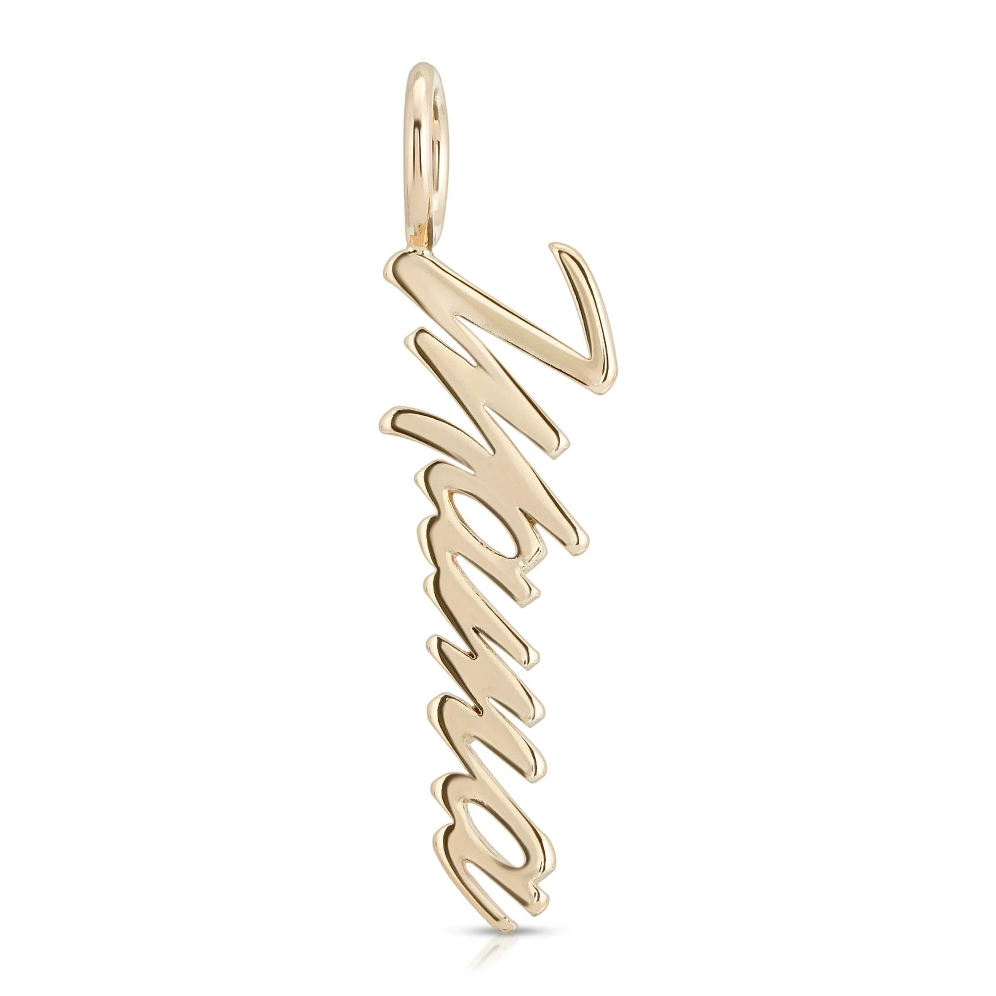 Gold Mama Pendant in a Script Mama Pendant design with recycled brass plated and protective coating