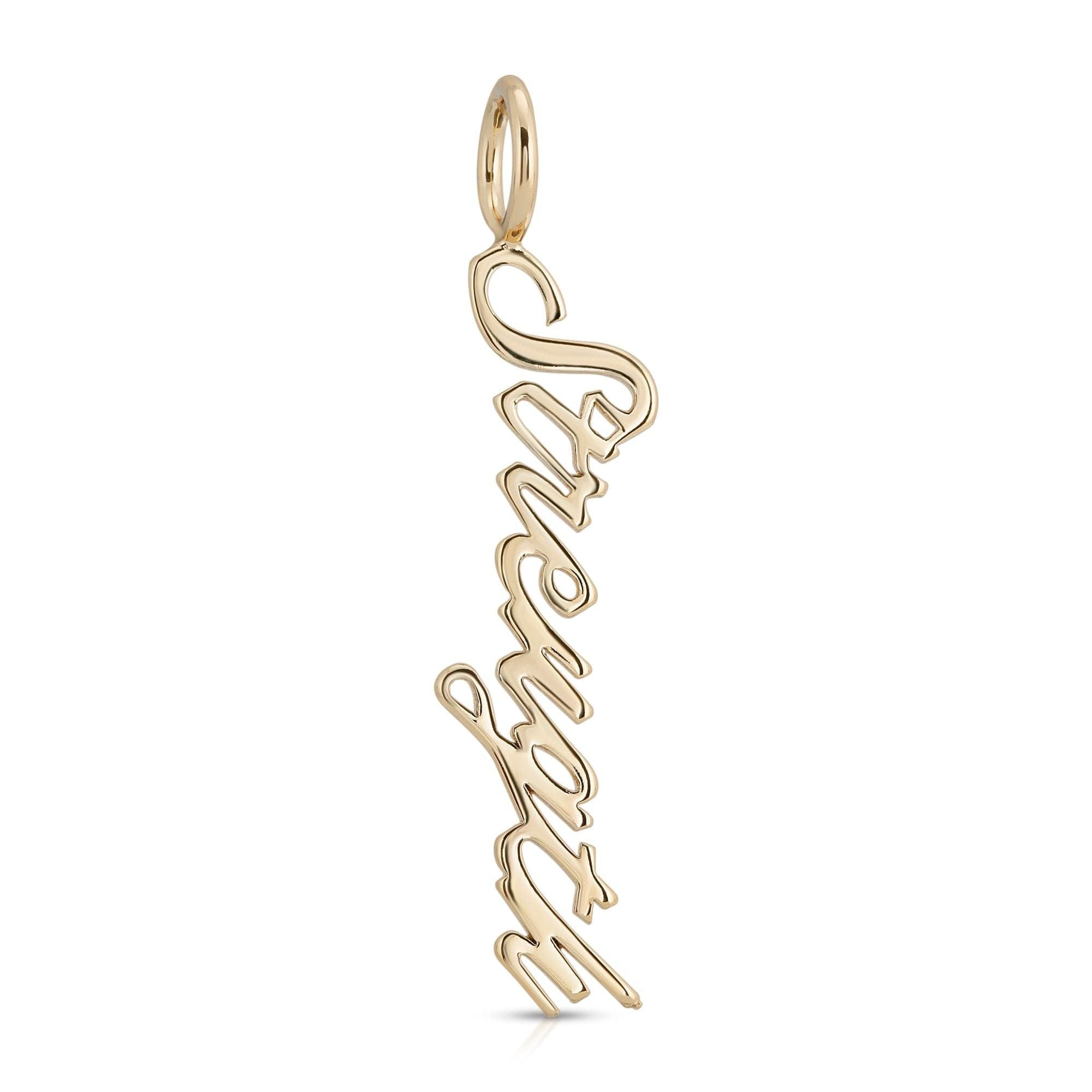 Gold Seventeen pendant from Script Pendant Strength made with recycled brass plated material