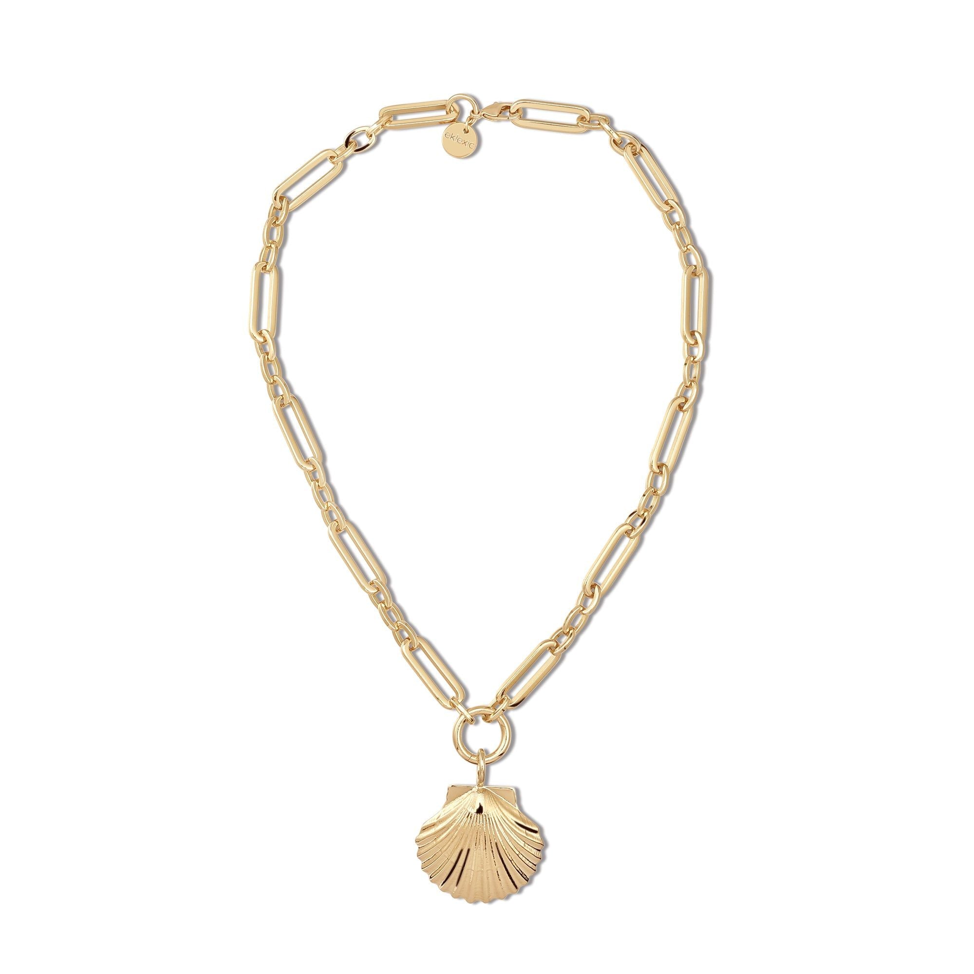 Gold chain necklace with seashell pendant made of recycled brass and 14k gold plated ecoat