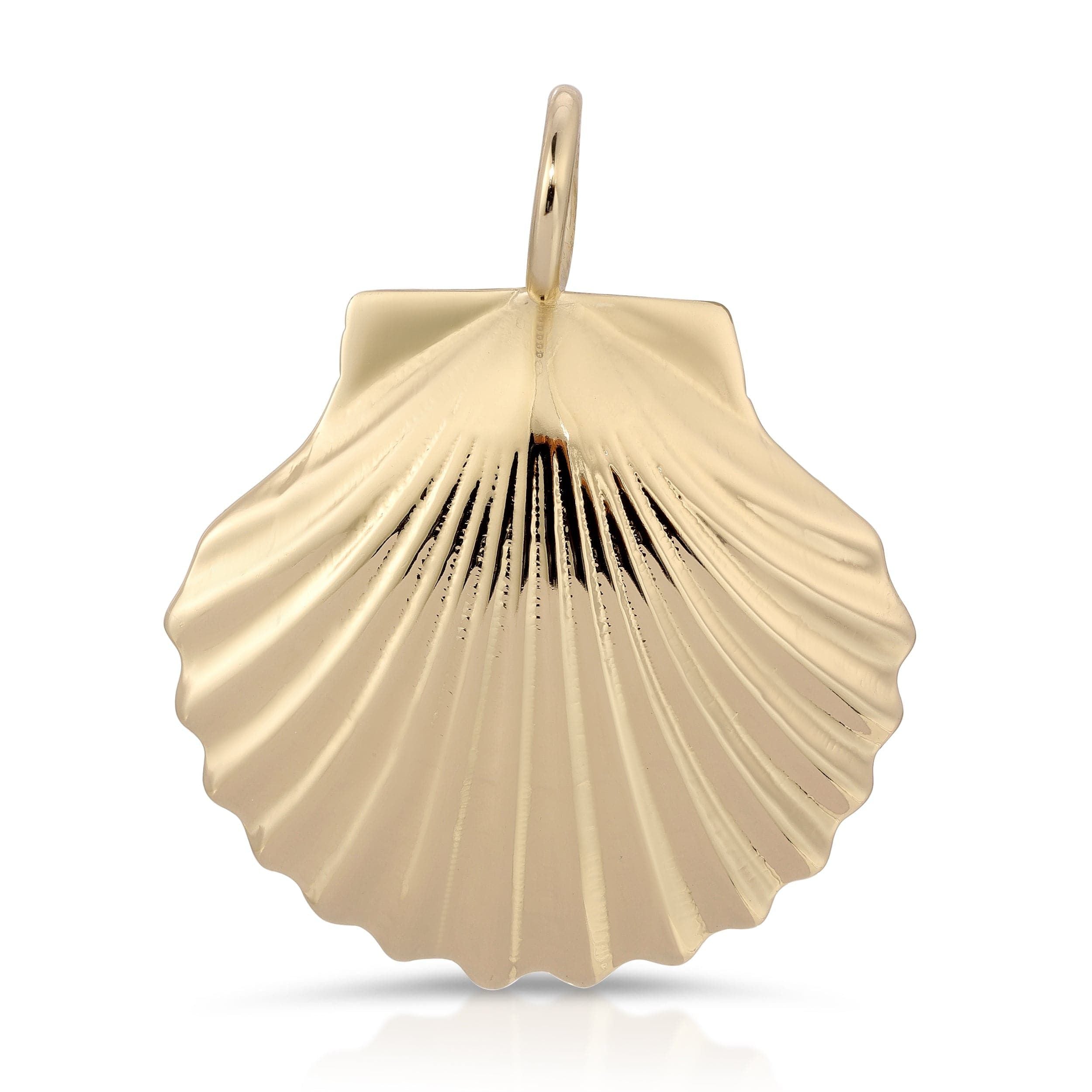 Gold seashell pendant from Shelly Pendant with recycled brass finishes and rhodium plating