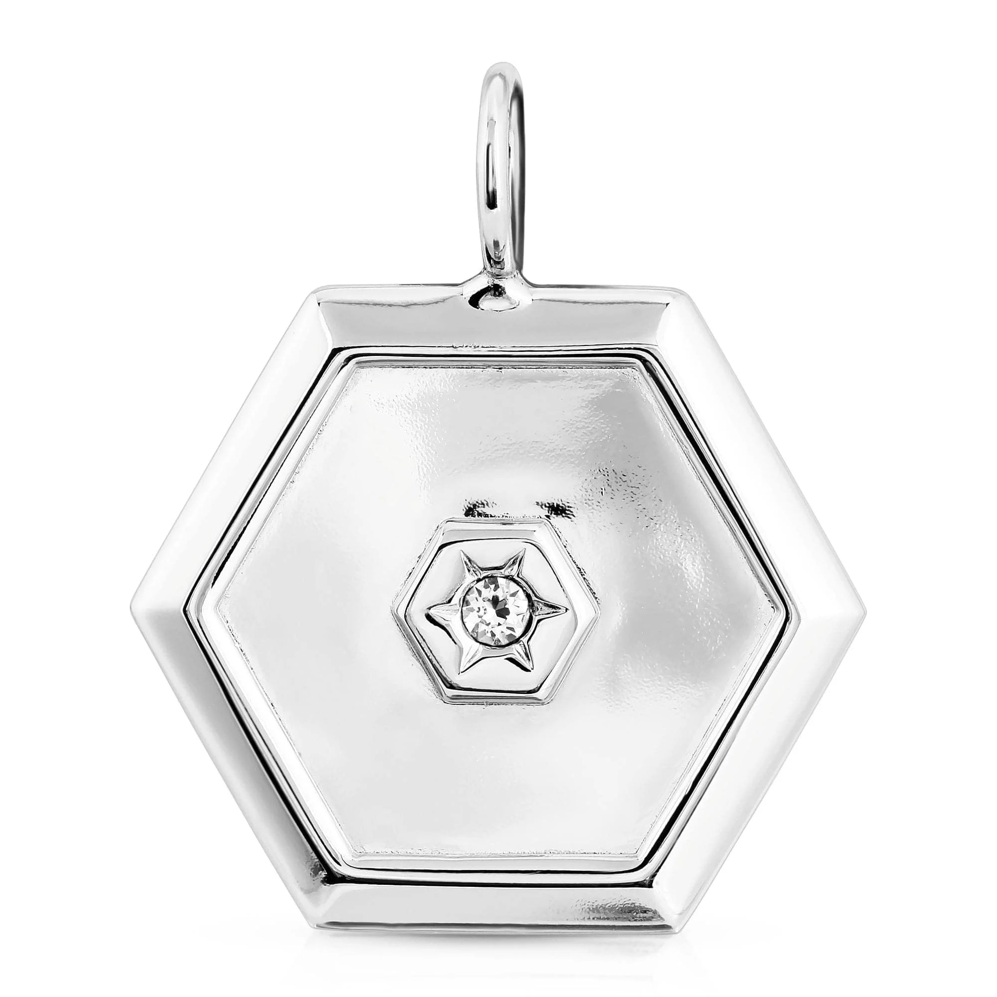 Silver Ashley Pendant with brass plated rhodium-silver hexagon shaped pendant and central gemstone