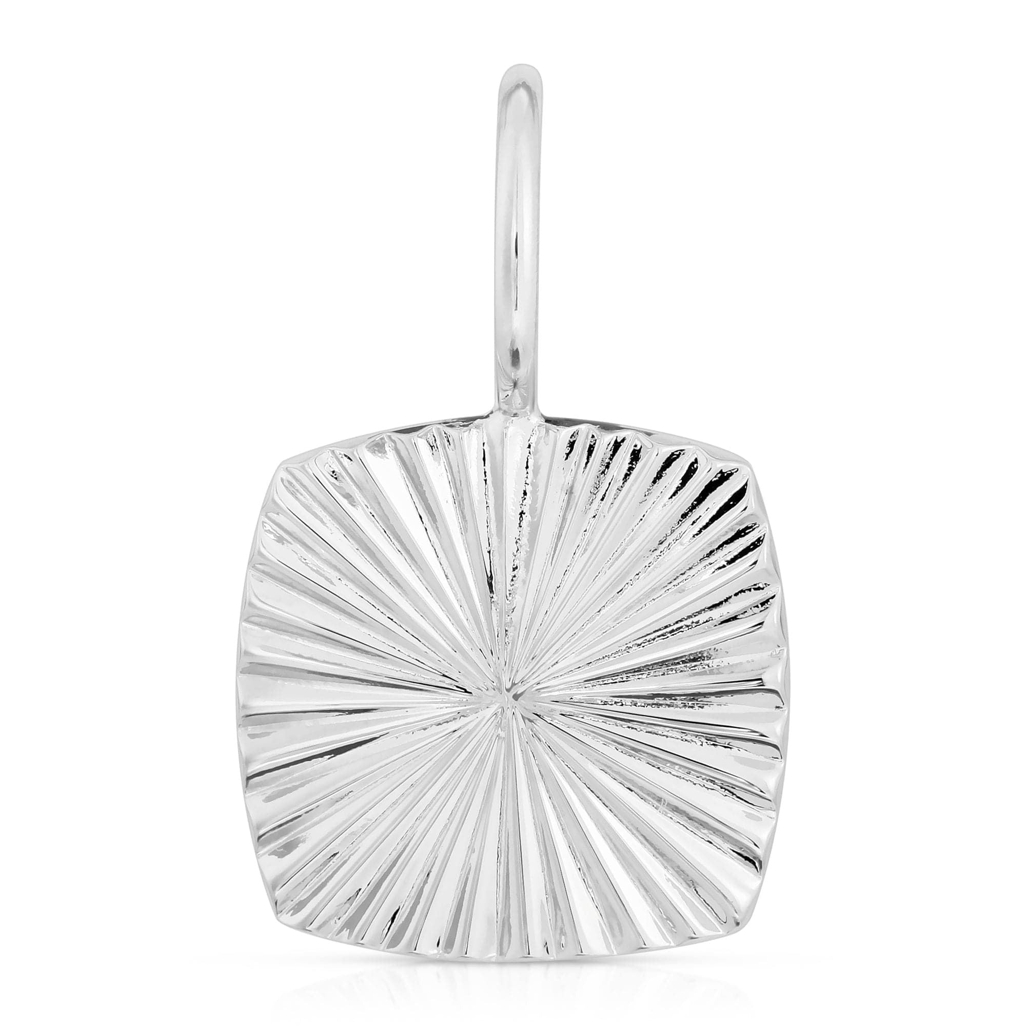 Silver Diana Charm featuring a sunburst design and radiating lines in brass plated rhodium-silver