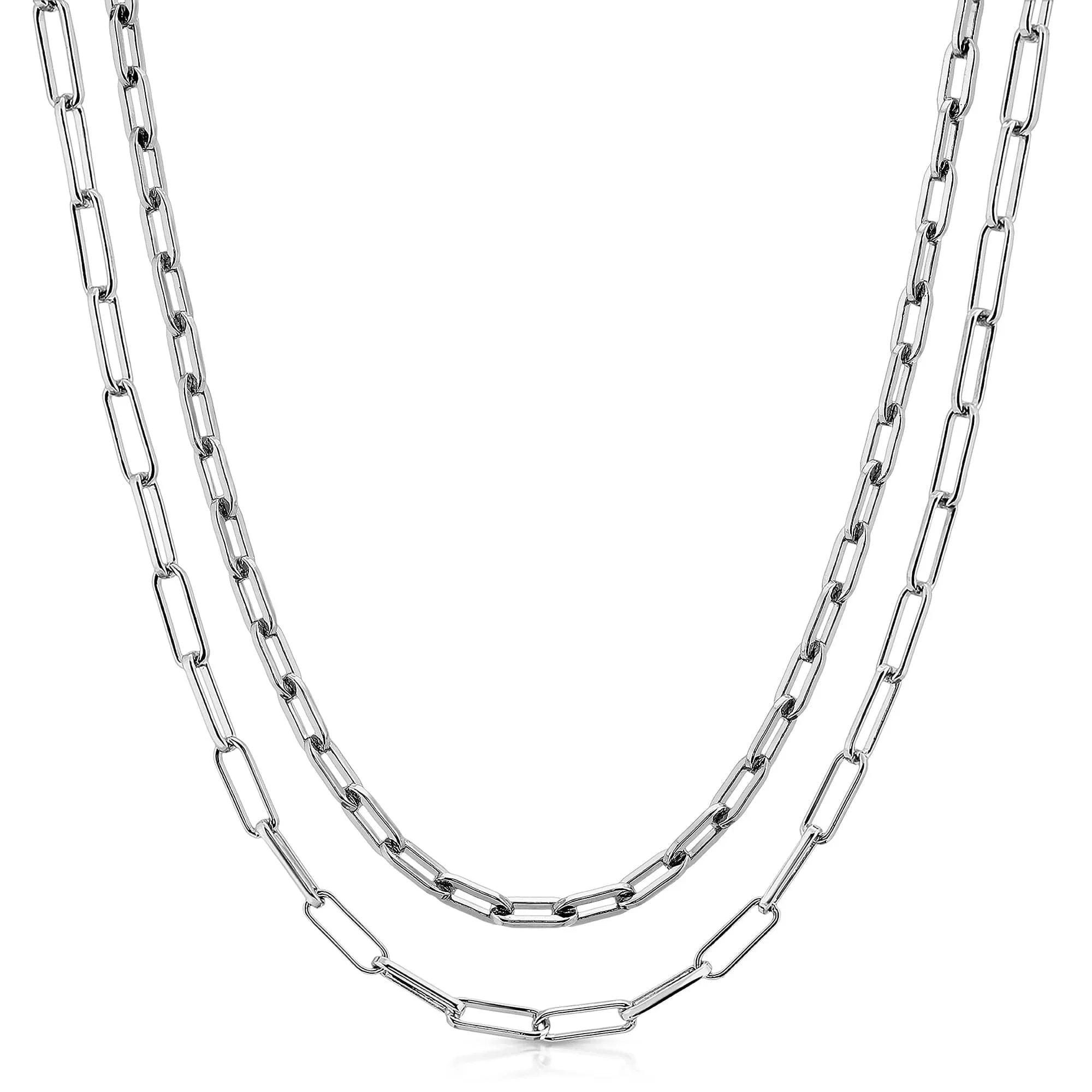 Silver double chain necklaces with medium and elongated links for a stylish look