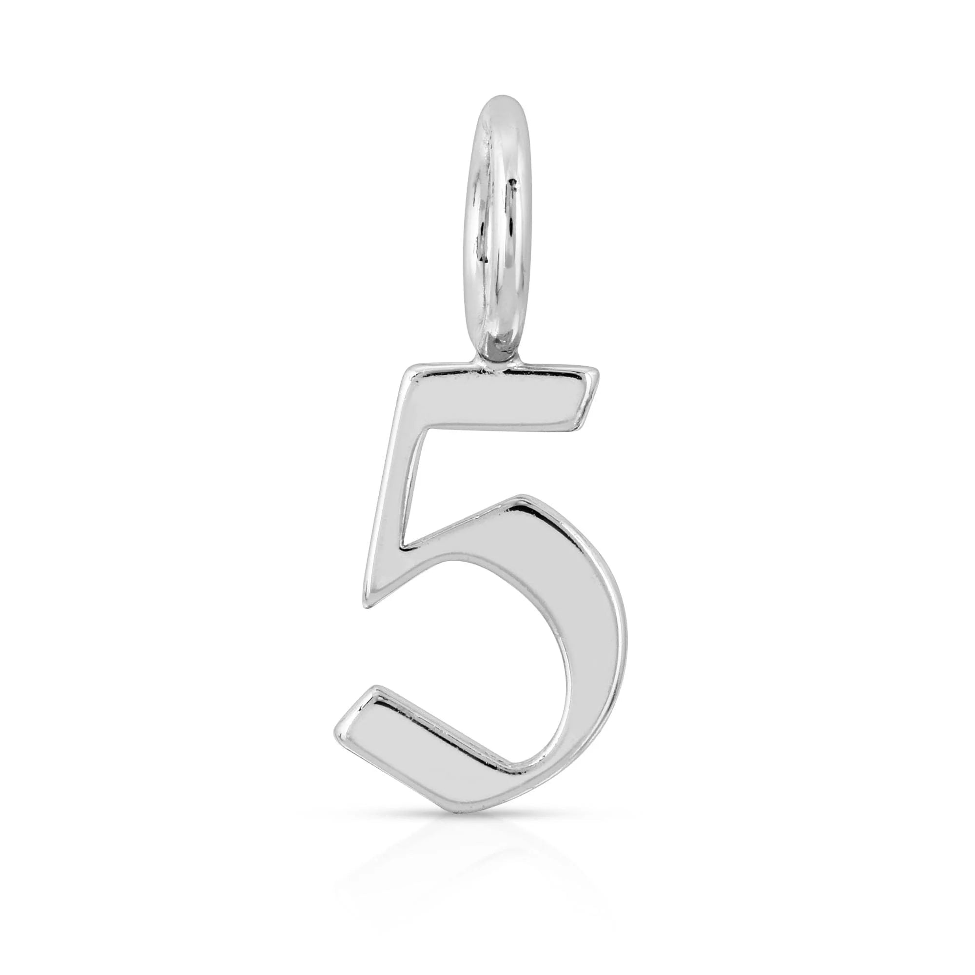 Silver number five pendant with gothic number charms in recycled brass plated brass plated rhodium silver