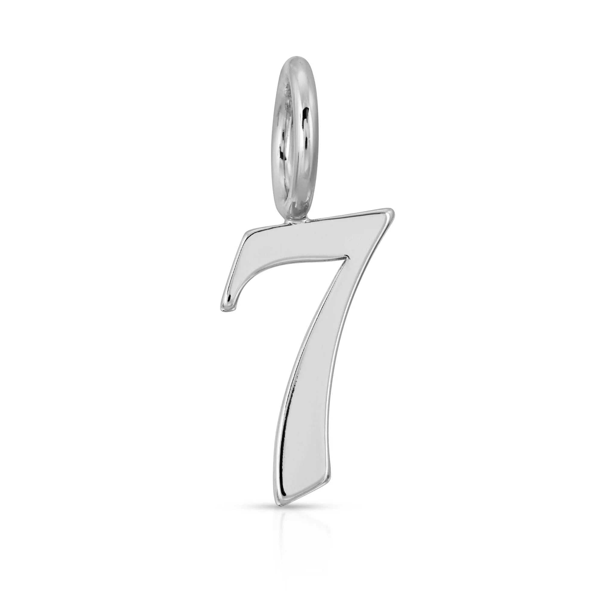 Silver number seven pendant from Silver Gothic Numbers with recycled brass plated gothic number charms
