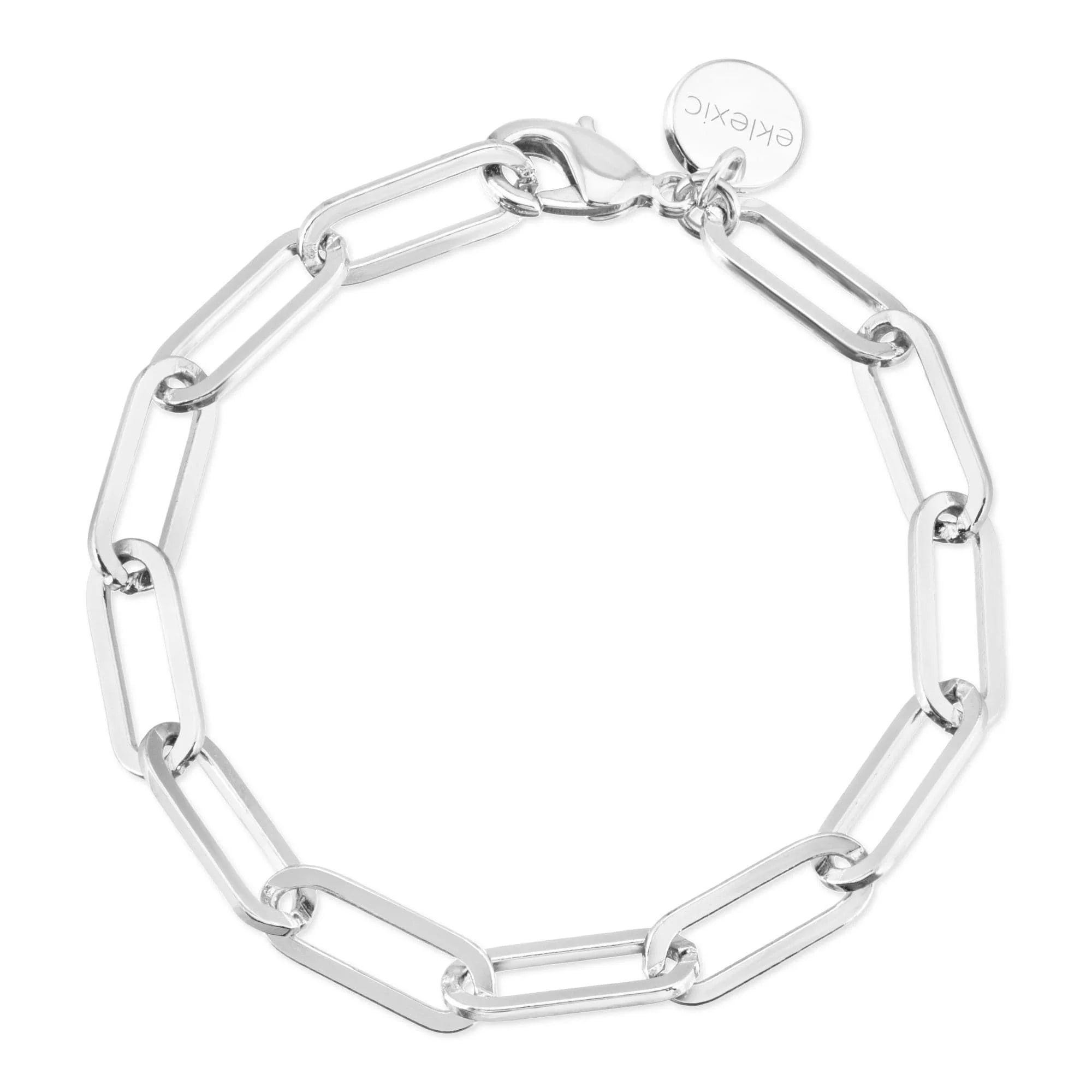 Silver Large Elongated Link Chain Bracelet with brass paper clip accents and chain design