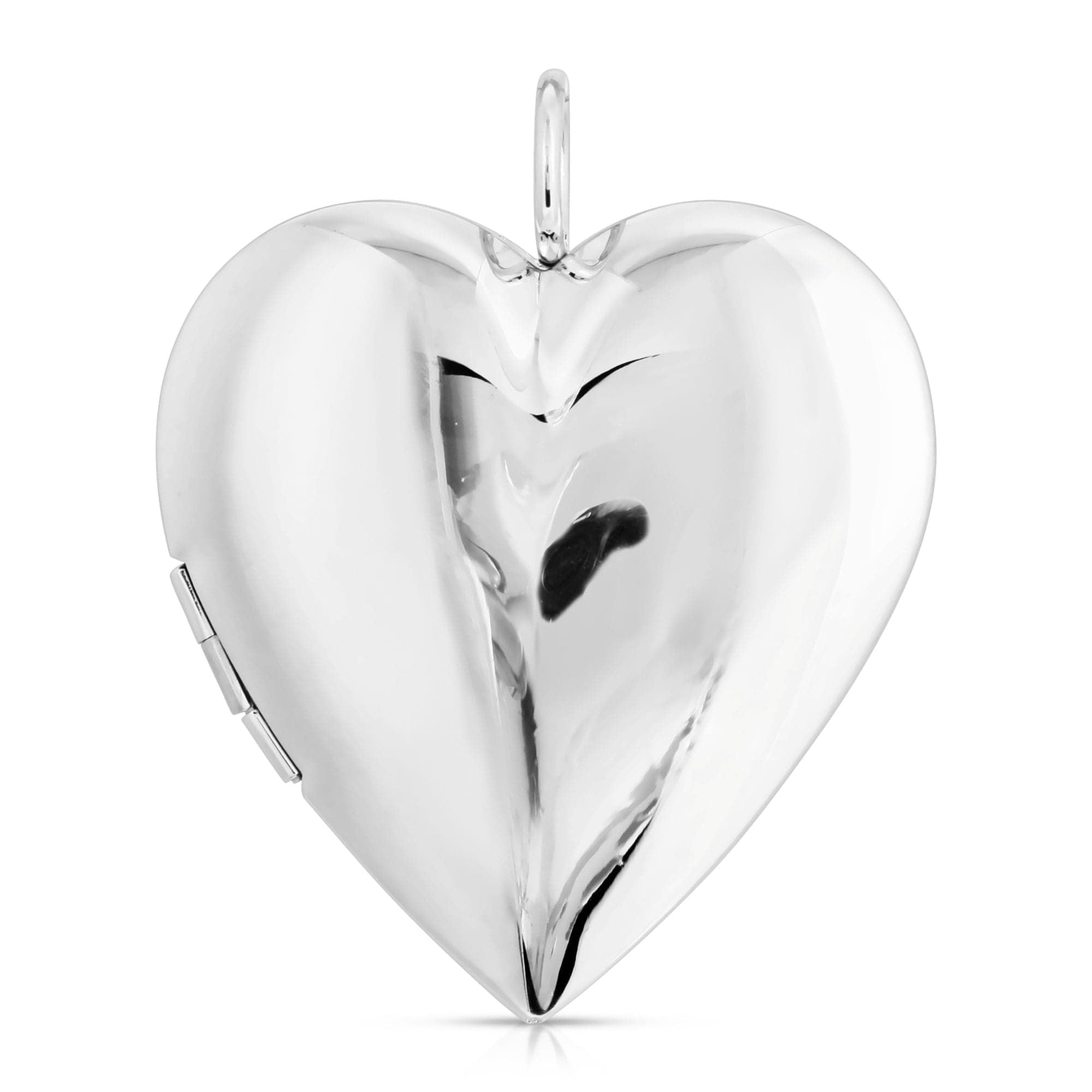 Shiny silver heart locket displayed with Large Hamilton Locket in brass plated rhodium-silver