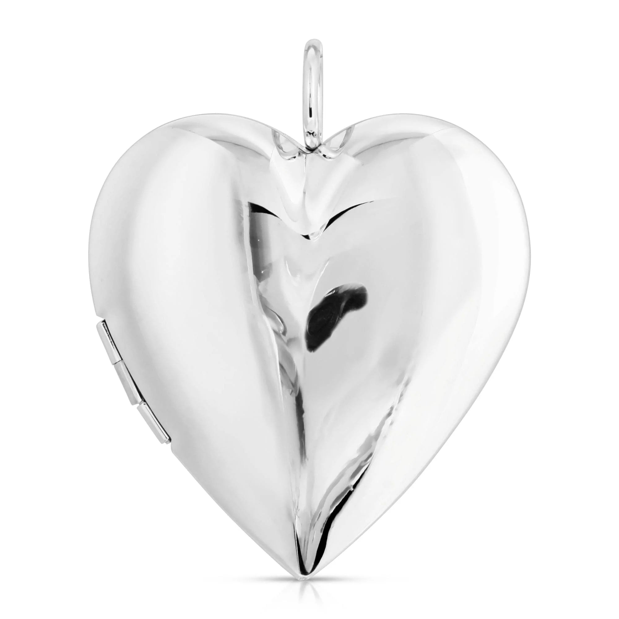 Shiny silver heart locket on Silver Large Hamilton Locket brass plated rhodium-silver