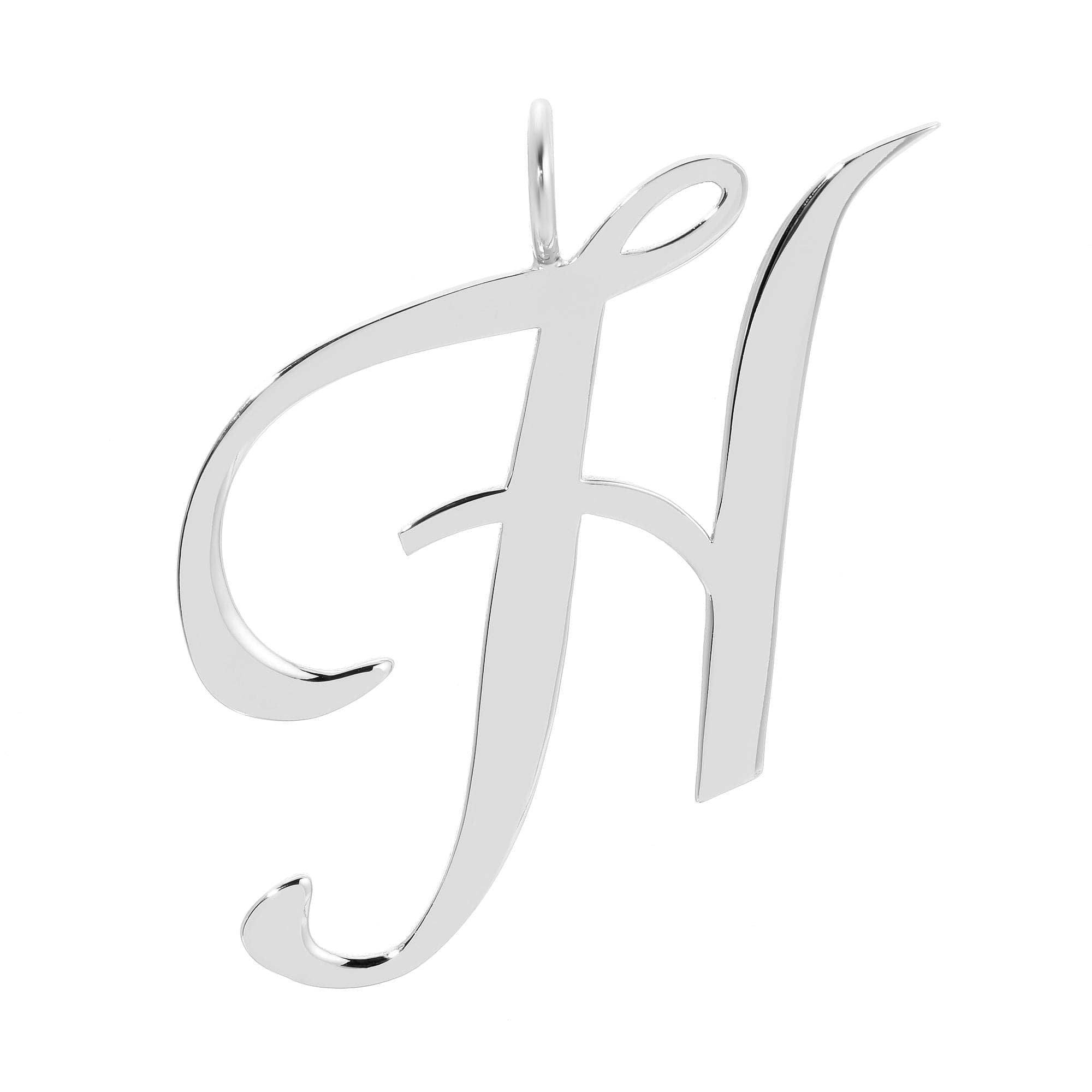 Silver cursive letter H pendant for large letter pendants with personalized touch and height