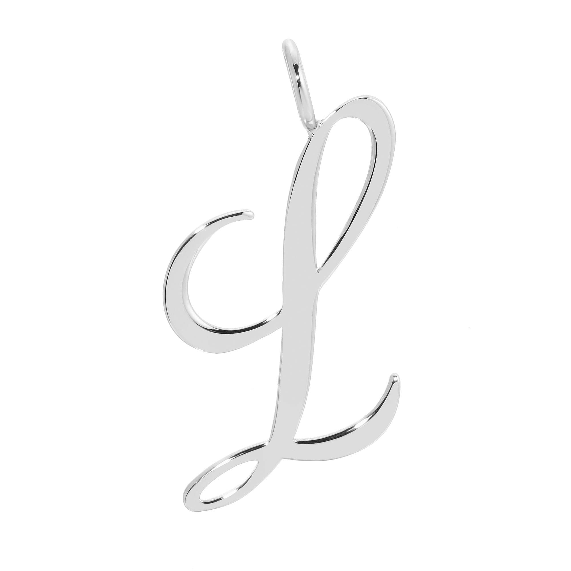 Silver cursive letter L pendant from large letter pendants collection for a personalized touch