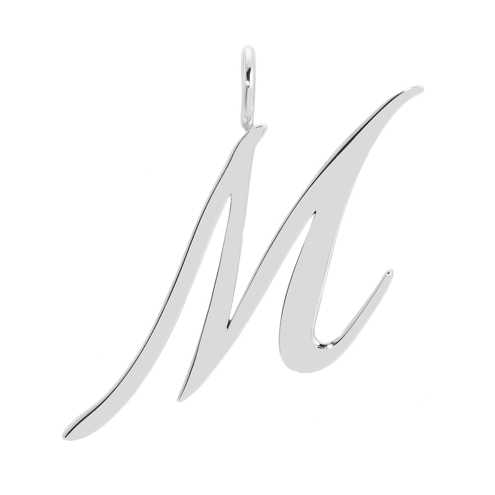 Silver cursive letter M pendant offering a personalized touch in large letter pendants