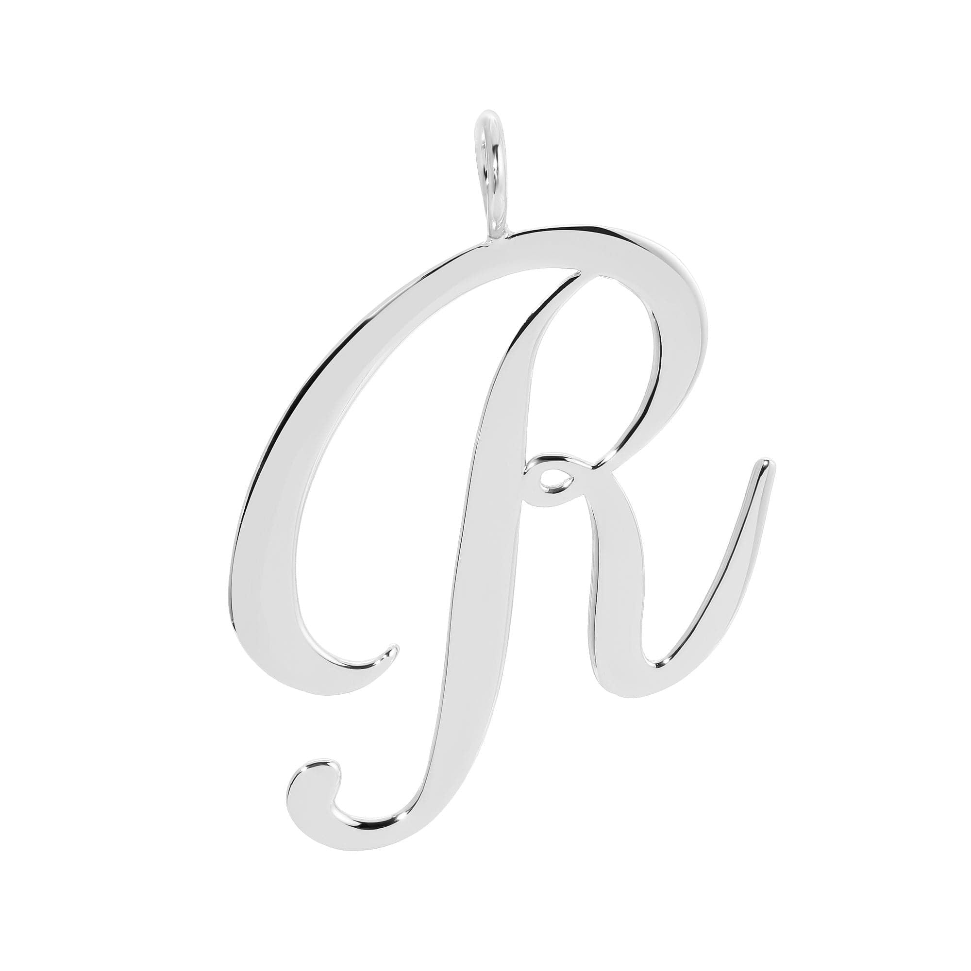 Silver cursive letter R pendant from the Large Letter Pendants collection for a personalized touch