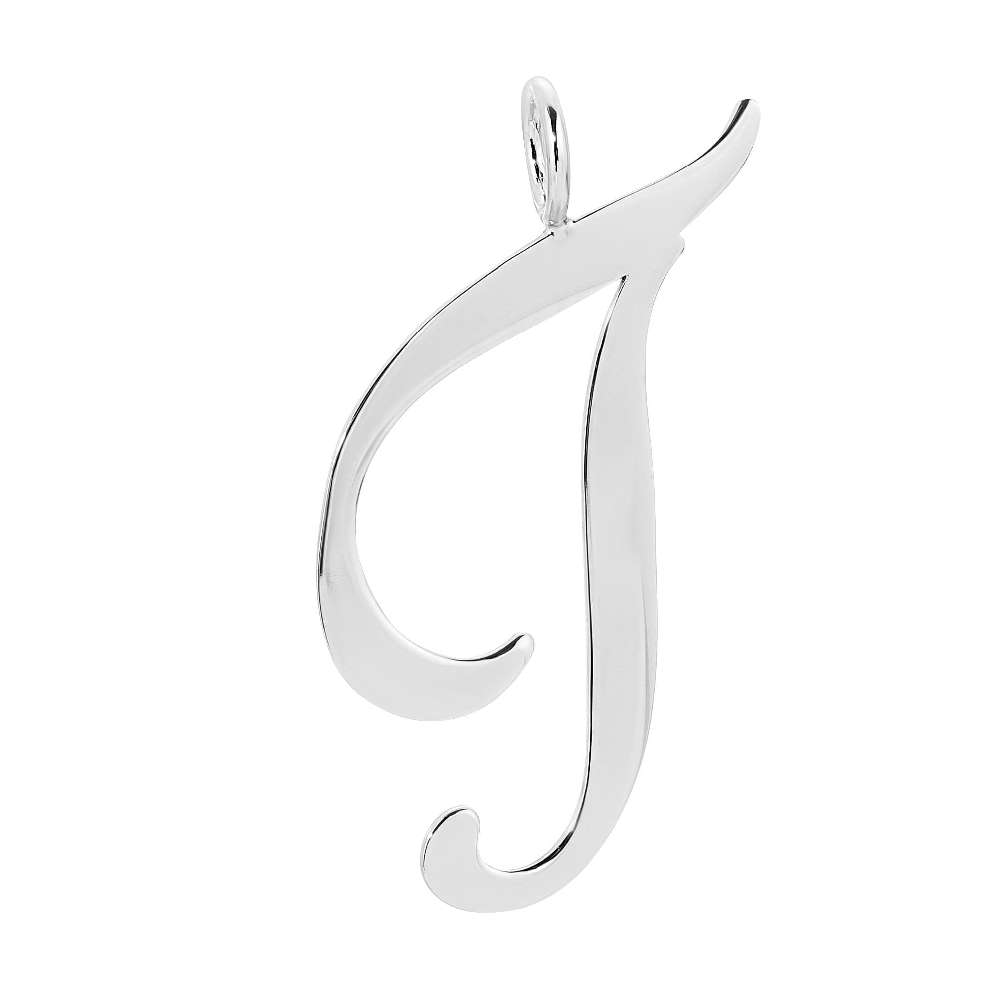 Silver cursive letter T pendant showcasing the elegance of large letter pendants