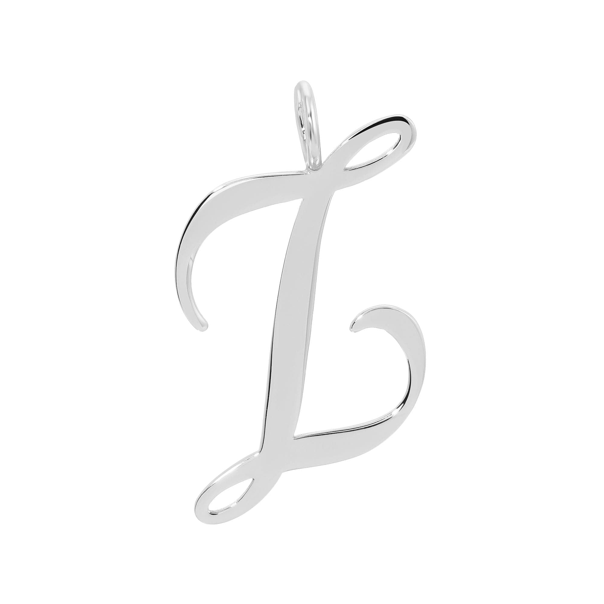 Silver cursive letter L pendant from the large letter pendants collection with personalized touch