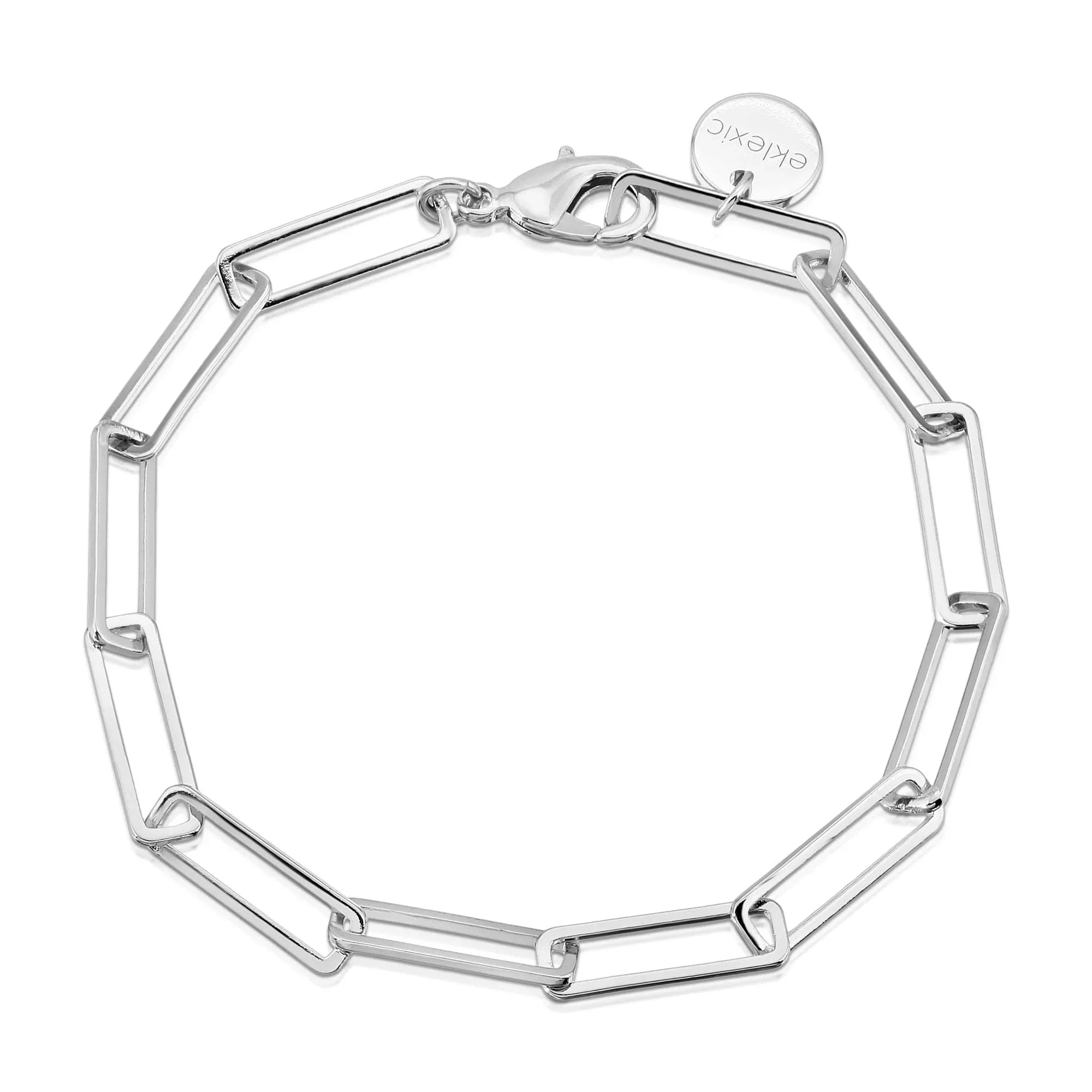 Silver large rectangle link chain anklet showing a sleek rectangular bracelet design