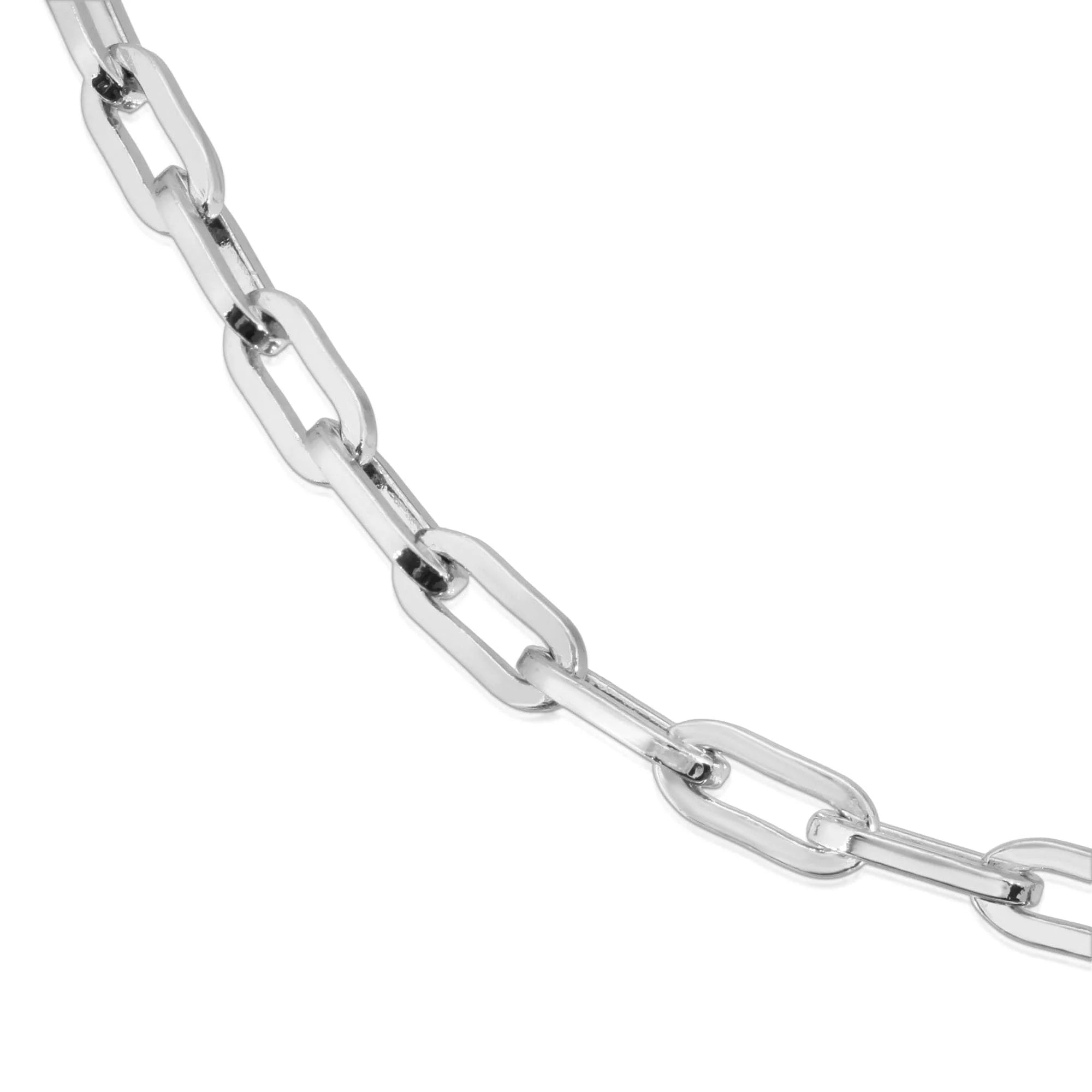 Silver medium link chain with rectangular links and protective coating for durable brass chain style