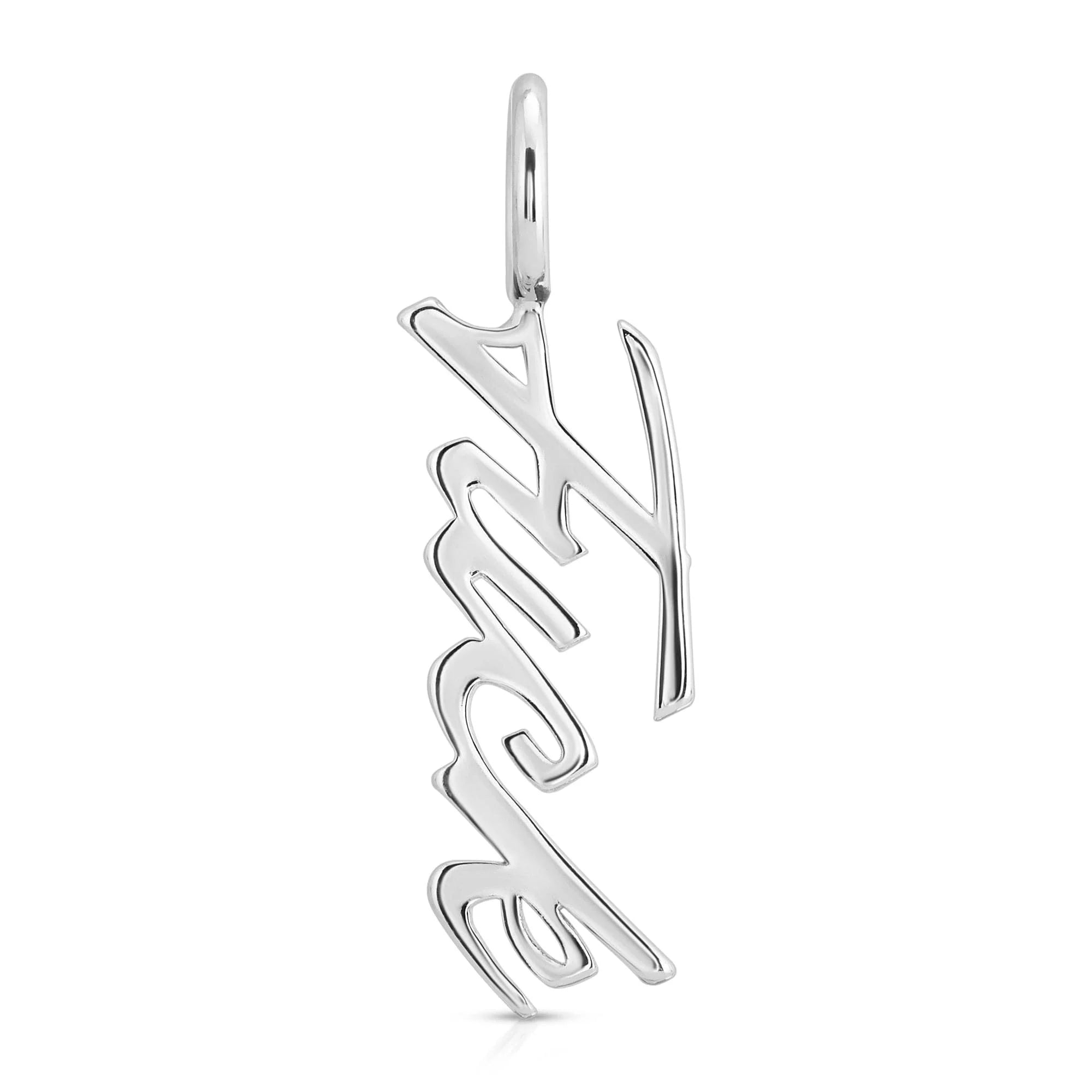 Silver Angel pendant from Silver Script Pendant Fuck, recycled brass plated with brass plated rhodium