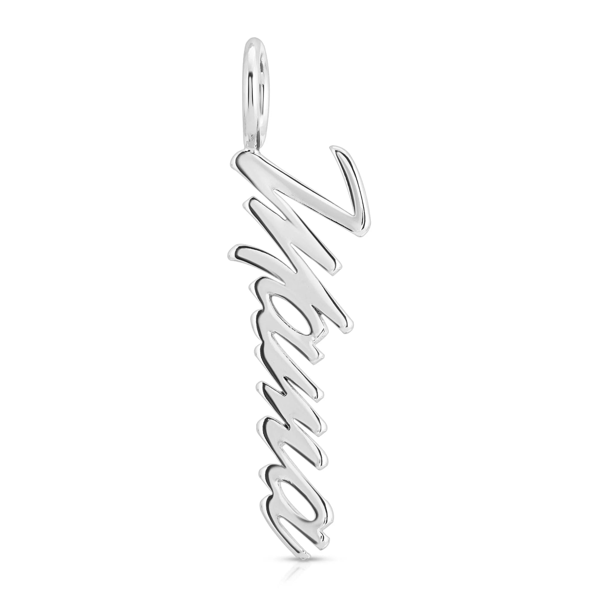 Silver Script Mama Pendant made of recycled brass plated with brass plated rhodium