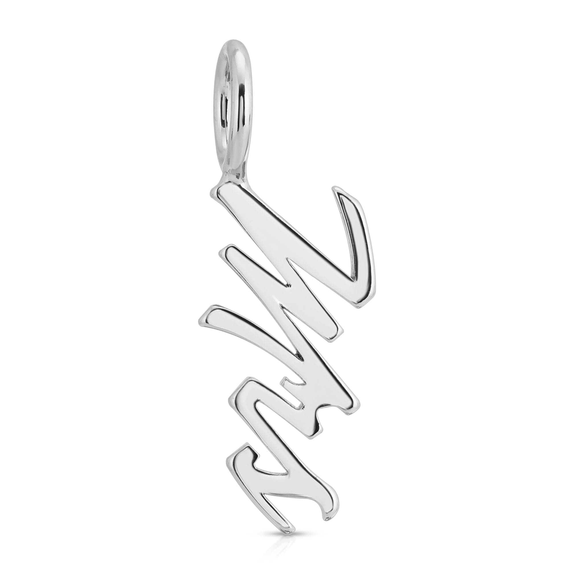 Silver Script Pendant Mrs with AMA design in recycled brass plating and protective coating