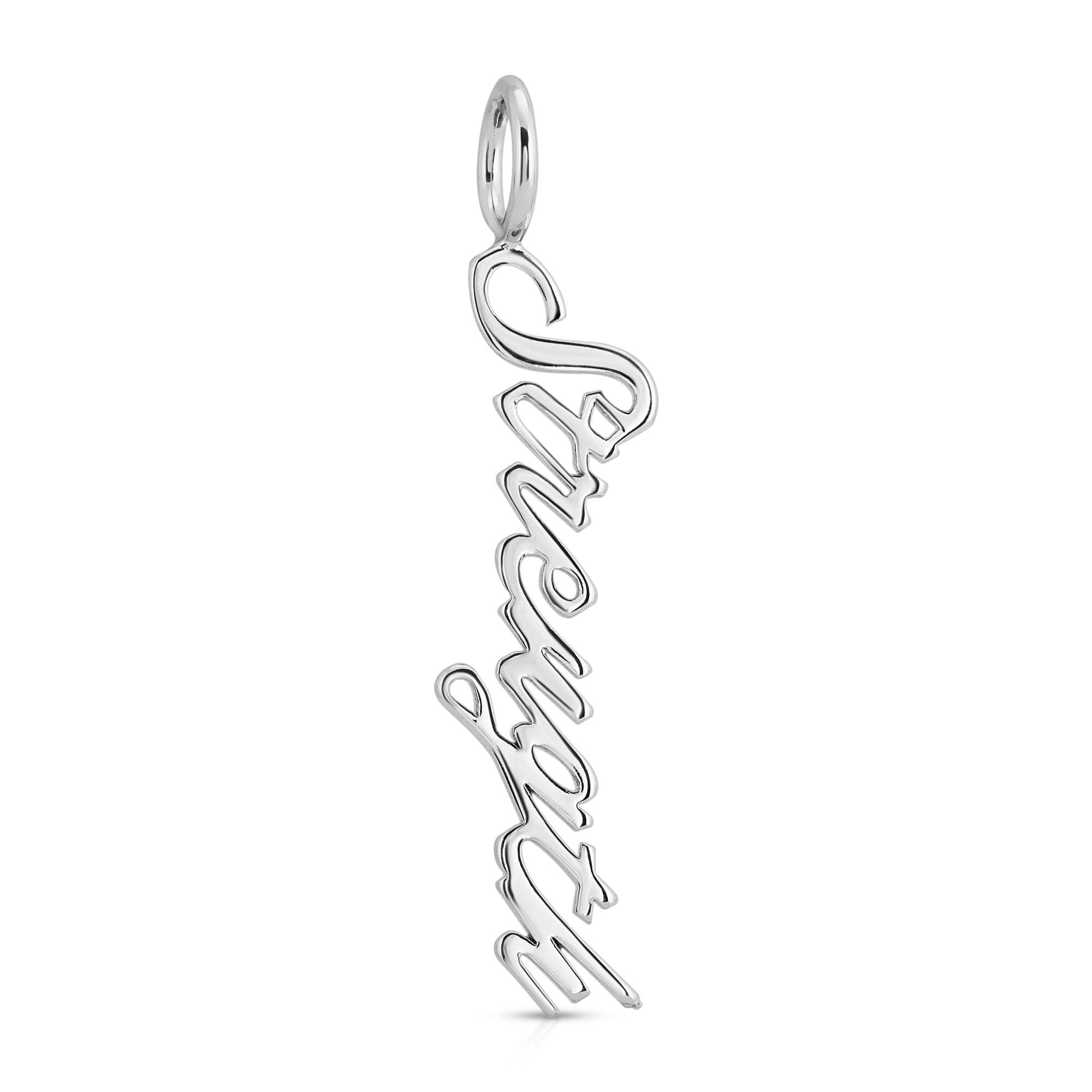 Silver Script Pendant Strength in recycled brass plated material with protective coating