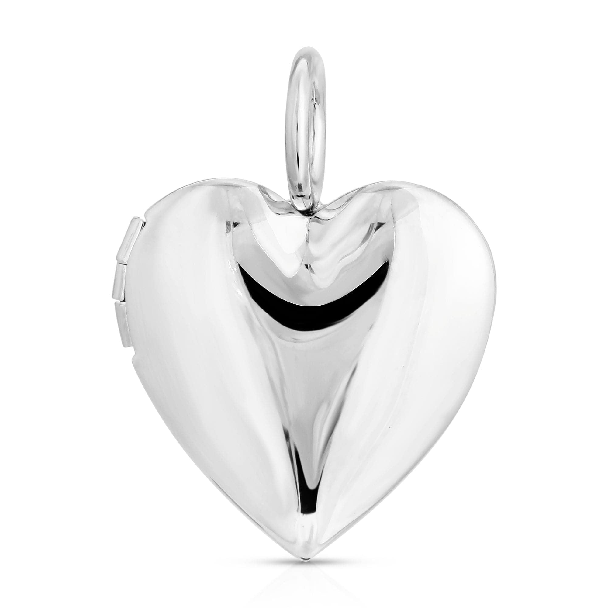 Shiny silver heart locket in the Silver Small Hamilton Locket product display