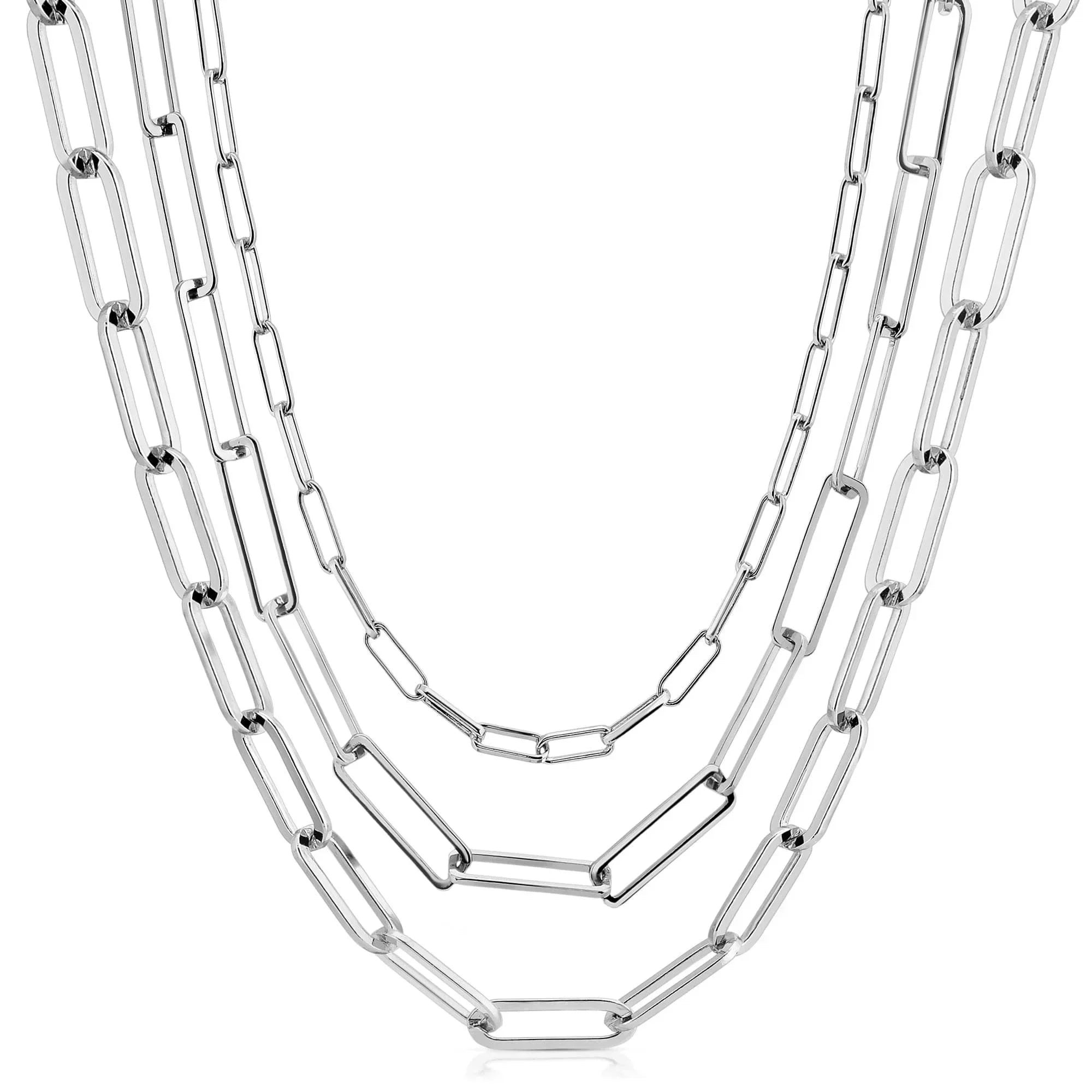 Layered silver chain necklaces from the Silver Triple Multi Chain Necklace collection