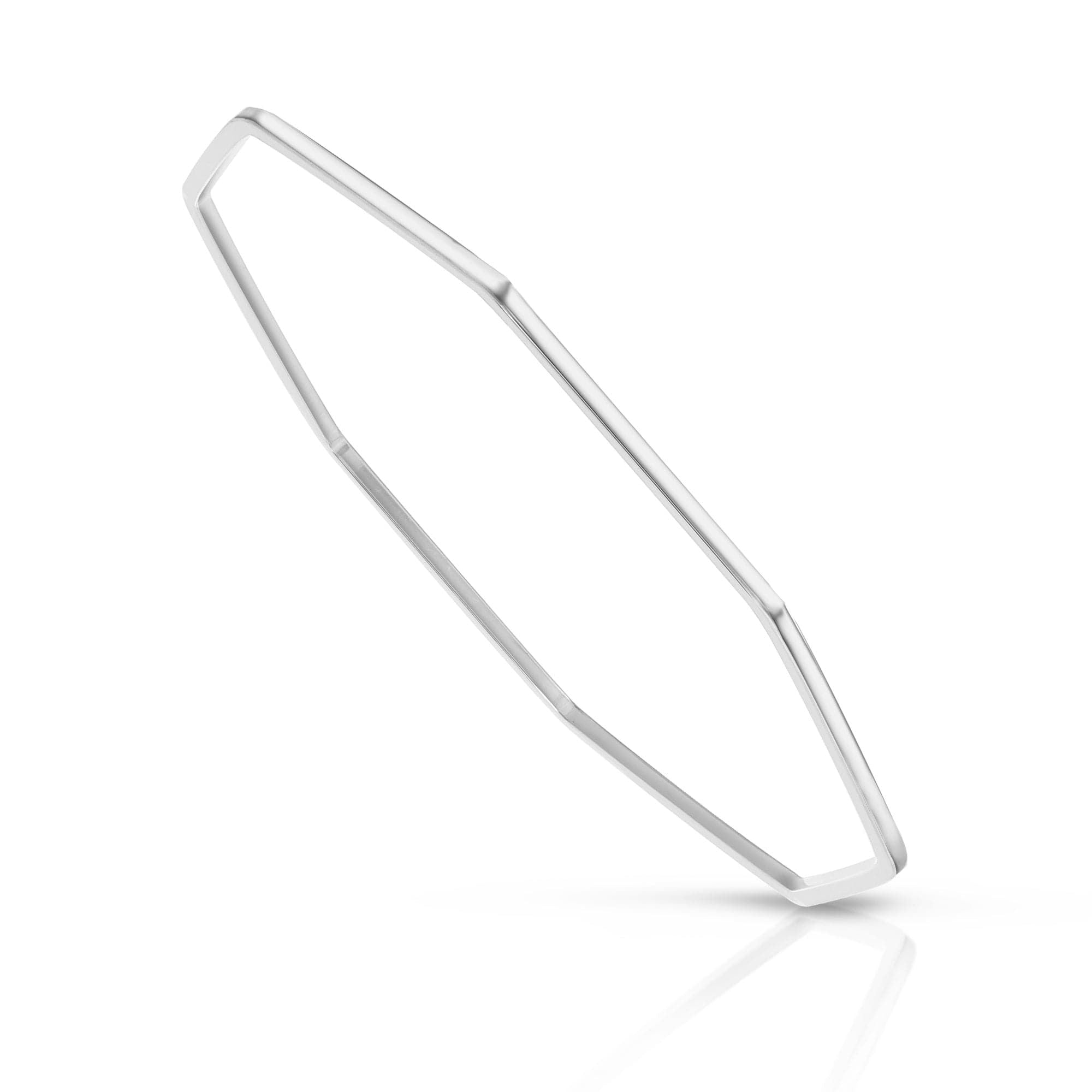 Silver geometric Skinny Claire recycled brass bangle with octagon shaped design